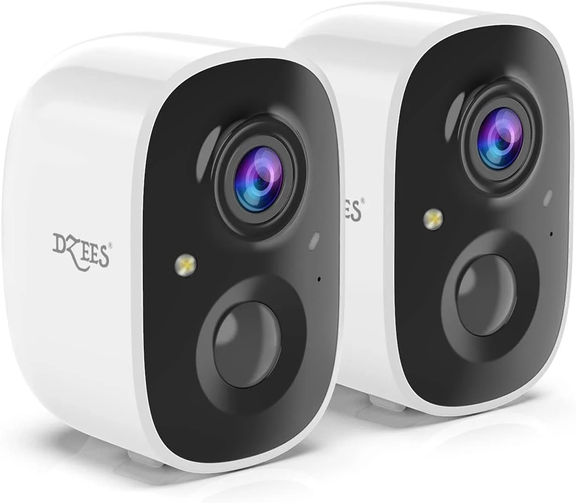 دوربین بی سیم فضای باز Dzees، دوربین نظارتی وای فای با باتری برای سیستم امنیتی خانه با آلارم آژیر و نورافکن، تشخیص حرکت، دید در شب رنگی، ضد آب IP65، فضای ابری/SD - بسته 2 عددی دوربین بی سیم فضای باز Dzees، دوربین نظارتی وای فای با باتری برای سیستم امنیتی خانه با آلارم آژیر و نورافکن، تشخیص حرکت، دید در شب رنگی، ضد آب IP65، فضای ابری/SD - بسته 2 عددی