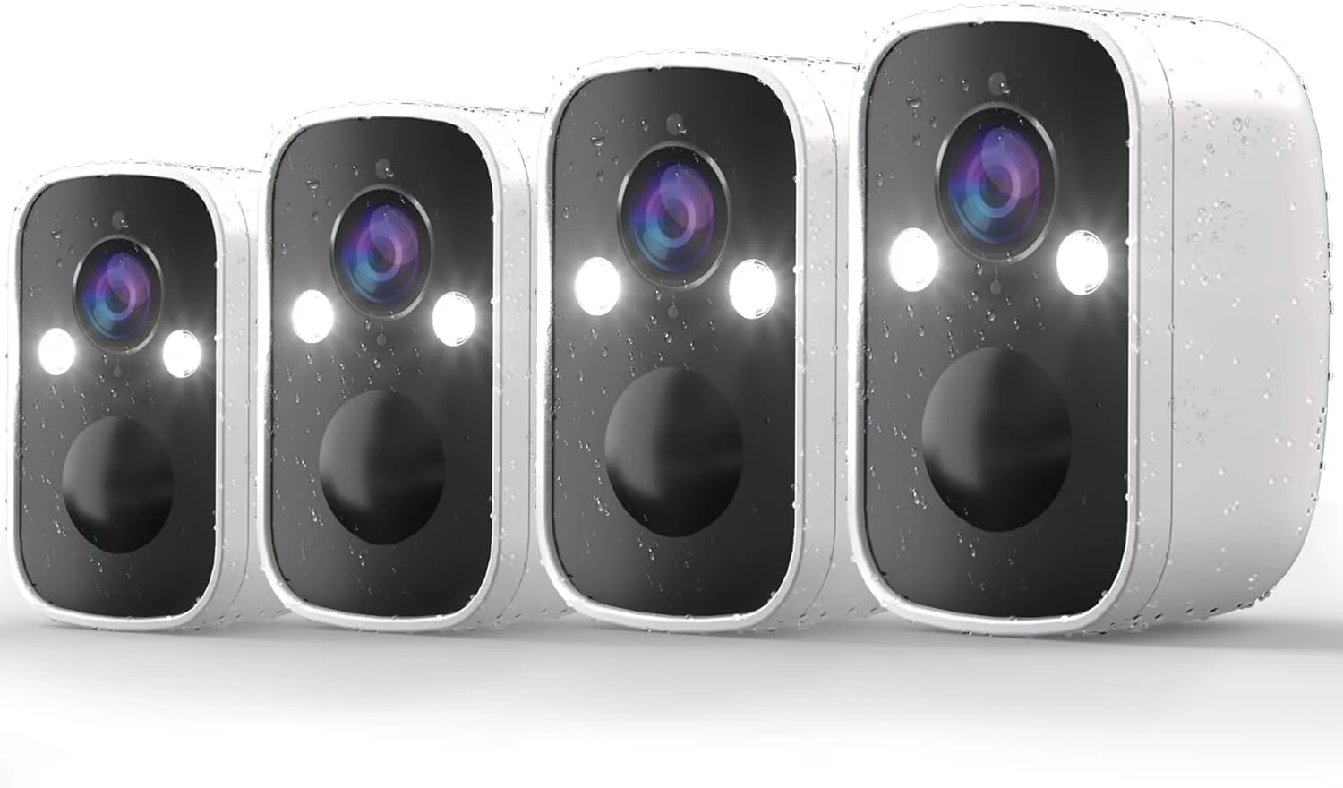 دوربین های امنیتی بی سیم ELECCTV برای فضای باز، دوربین داخلی خانه با باتری 2K، تشخیص حرکت هوش مصنوعی، نورافکن، آژیر هشدار، دید در شب رنگی، ارتباط دو طرفه، IP65، فضای ابری/SD (بسته 4 عددی)