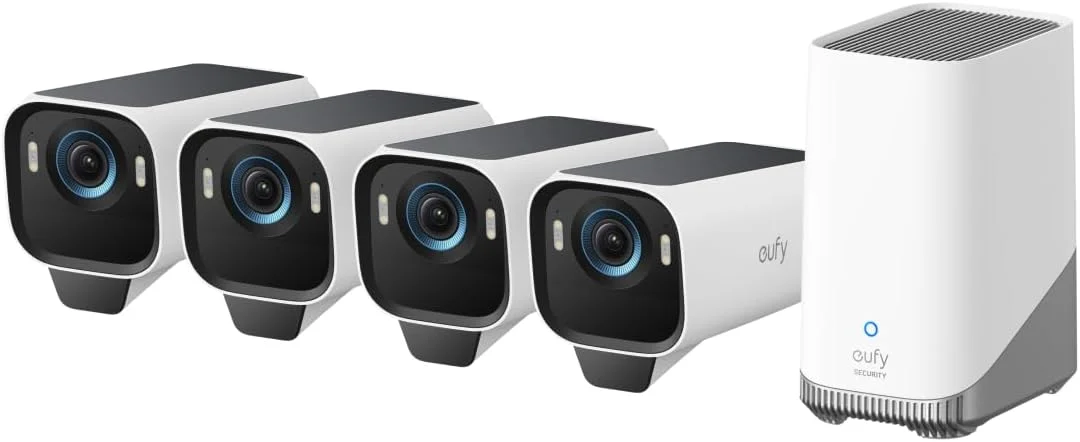 کیت دوربین امنیتی 4 عددی Eufy Security eufyCam S3 Pro، دوربین امنیتی خورشیدی بی‌سیم مناسب فضای باز، دید در شب رنگی، رزولوشن 4K، Forever Power 2.0، هوش مصنوعی تشخیص چهره، فضای ذخیره‌سازی محلی قابل ارتقا