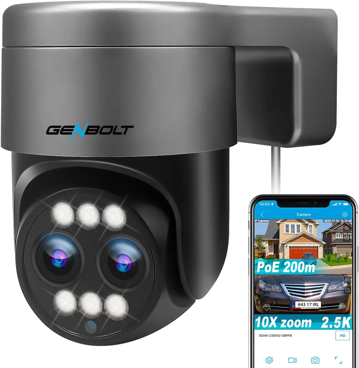 دوربین امنیتی وای فای PTZ 2.5K GENBOLT مناسب فضای باز با PoE، دوربین مداربسته دو لنز برای نظارت خانگی با زوم هیبریدی 10X، دوربین IP با دید در شب رنگی 4 مگاپیکسلی، ردیابی خودکار تشخیص انسان (2.4 و 5 گیگاهرتز)