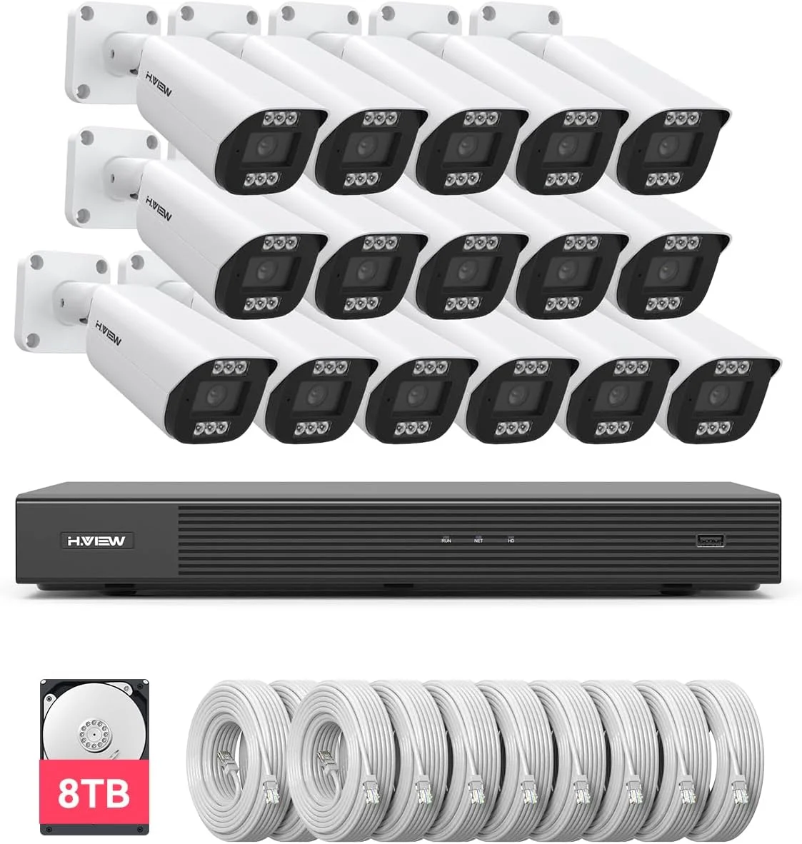 سیستم دوربین مداربسته 16 کانال 4K با هارد دیسک فوق العاده بزرگ 8 ترابایتی، 16 عدد دوربین مداربسته PoE 8 مگاپیکسلی بیرونی سیم دار با صدا، NVR 16 کانال 4K H.265 برای ضبط 24/7