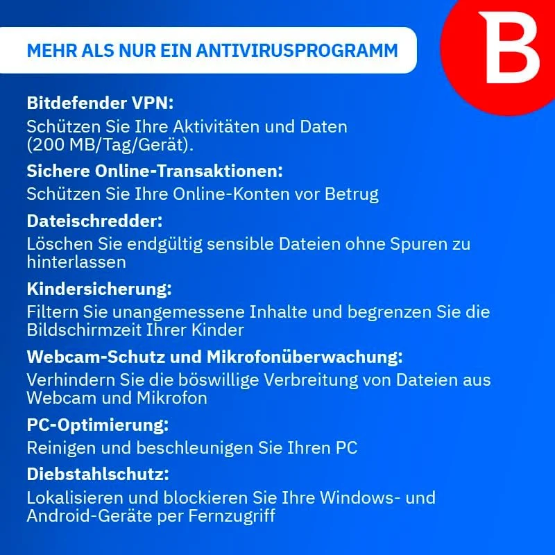 بیتدیفندر توتال سکیوریتی - 5 دستگاه | اشتراک 1 ساله | PC/Mac | کد فعالسازی از طریق پست بیتدیفندر توتال سکیوریتی - 5 دستگاه | اشتراک 1 ساله | PC/Mac | کد فعالسازی از طریق پست