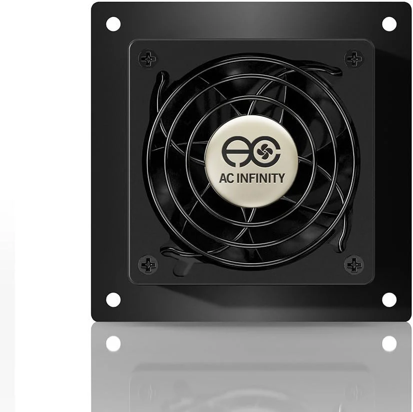 سیستم فن خنک کننده بی صدای AC Infinity AIRPLATE S1، سایز 4 اینچ با کنترل سرعت، برای کابینت های صوتی و تصویری سینمای خانگی