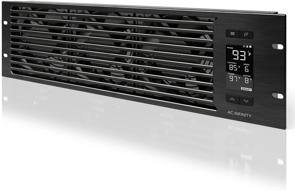 AC Infinity CLOUDPLATE T9، پنل فن نصب شده در رک 3U، جریان هوای خروجی، برای خنک کردن AV، سینمای خانگی، رک های شبکه 19 اینچی