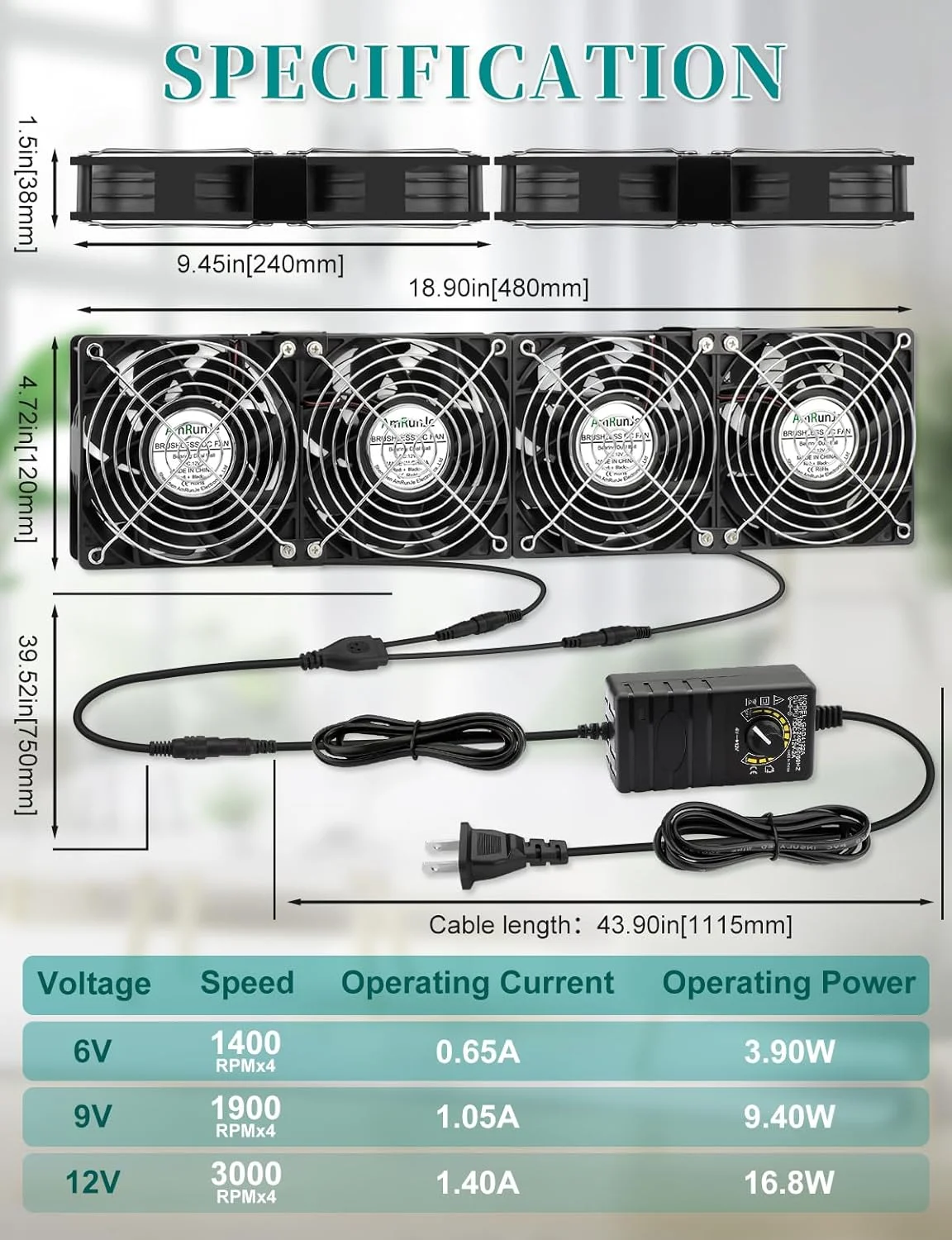 فن رک سرور AmRunJe با ابعاد ۱۲۰ میلی‌متر، ۴ عدد، DC 12V با کنترل سرعت AC 110V 220V 240V، خنک‌کننده CPU با جریان هوای بالا برای گاراژ، کامپیوتر، یخچال RV، خنک‌کننده اگزوز الکترونیک Xbox