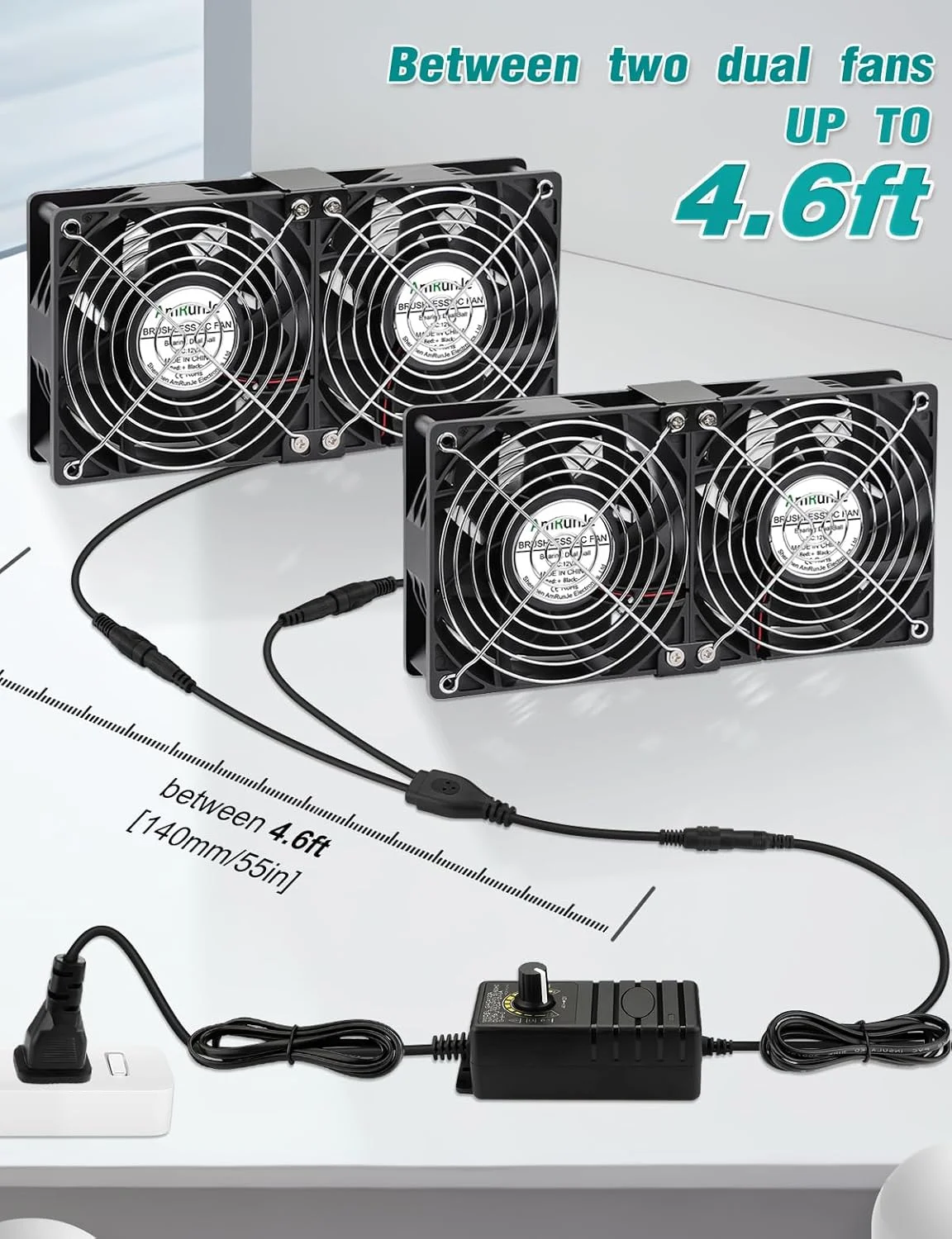 فن رک سرور AmRunJe با ابعاد ۱۲۰ میلی‌متر، ۴ عدد، DC 12V با کنترل سرعت AC 110V 220V 240V، خنک‌کننده CPU با جریان هوای بالا برای گاراژ، کامپیوتر، یخچال RV، خنک‌کننده اگزوز الکترونیک Xbox