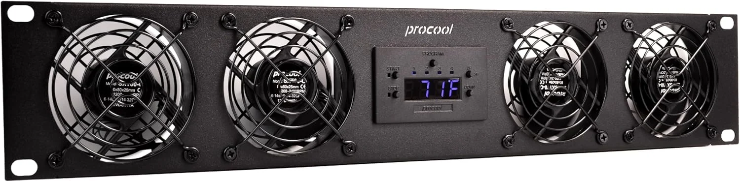 فن رک ۲ یونیت خنک کننده بی صدا با کنترل دما PROCOOL SP480XT-E / جریان هوا= تخلیه / مناسب برای خنک سازی کابینت AV سینمای خانگی، سرور پخش و استودیو ضبط