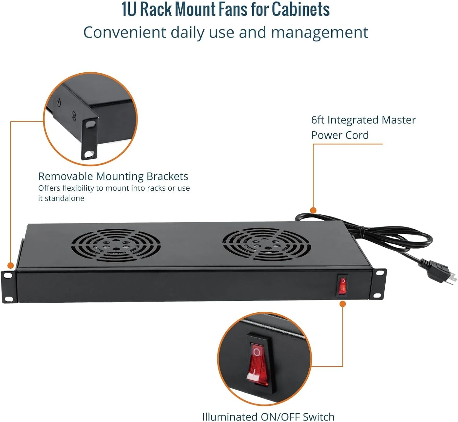 سیستم خنک کننده رک مونت تک موجو، 1 یونیت، 2 فن، جریان هوای خروجی، برای خنک کردن تجهیزات صوتی و تصویری، سینمای خانگی، رک های شبکه 19 اینچی