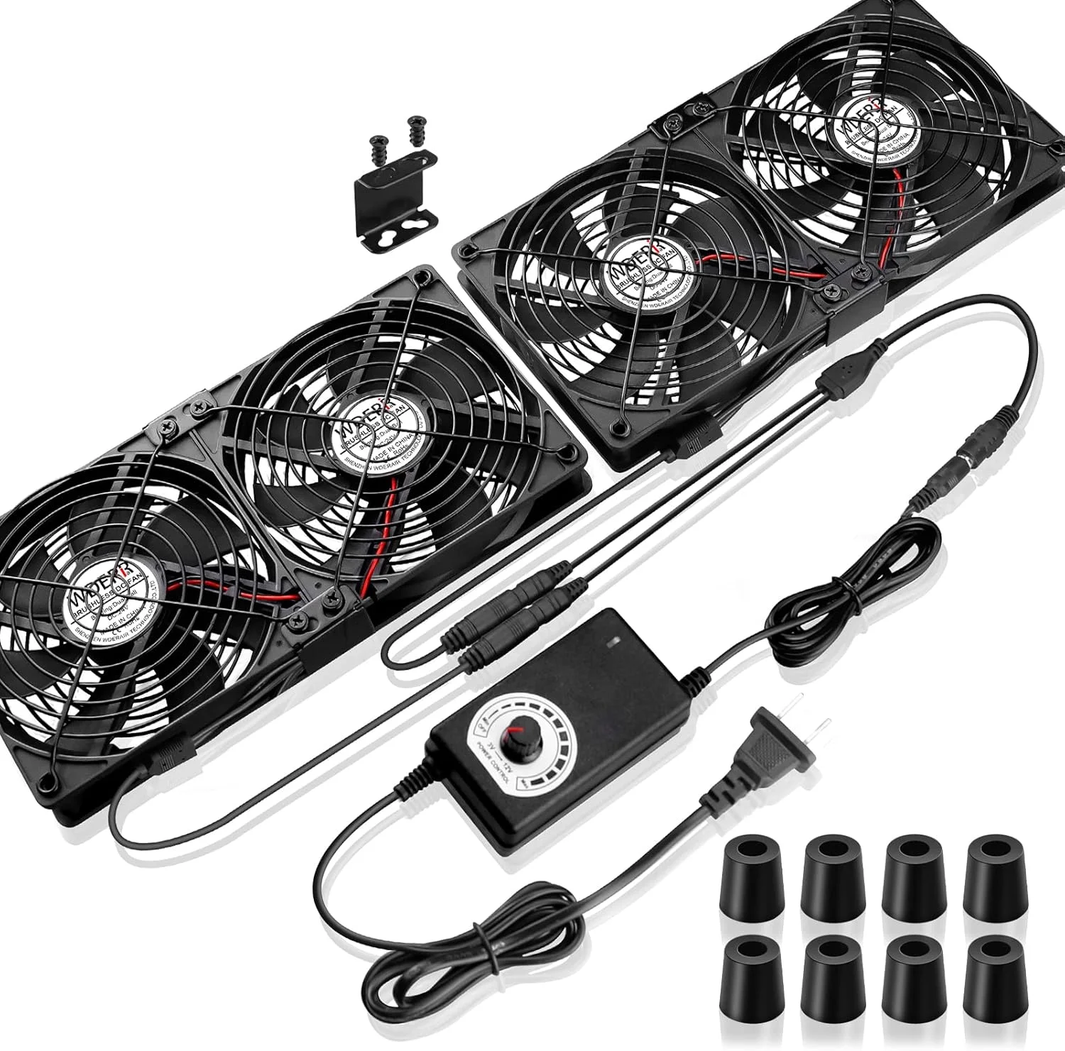 فن رک سرور WDERAIR با ابعاد 4 x 120mm، ولتاژ 12V با کنترلر سرعت متغیر AC 110V 120V 220V 240V، جریان هوای بالا برای ریگ ماینینگ DIY، کابینت AV، مودم، پنجره، تهویه خنک کننده گلخانه