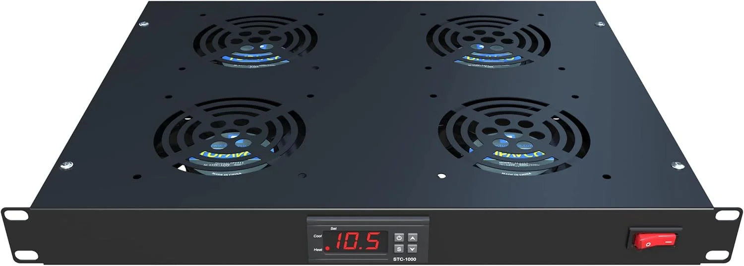 سیستم خنک کننده رک Tupavco با ۴ فن - سیستم خنک کننده سرور - پنل کابینت رک ۱۹ اینچی 1U با کنترل دمای قابل تنظیم (مانیتور حرارت - نمایشگر دیجیتال) سنسور هشدار (تخلیه جریان هوای گرمای بیش از حد) TP1701