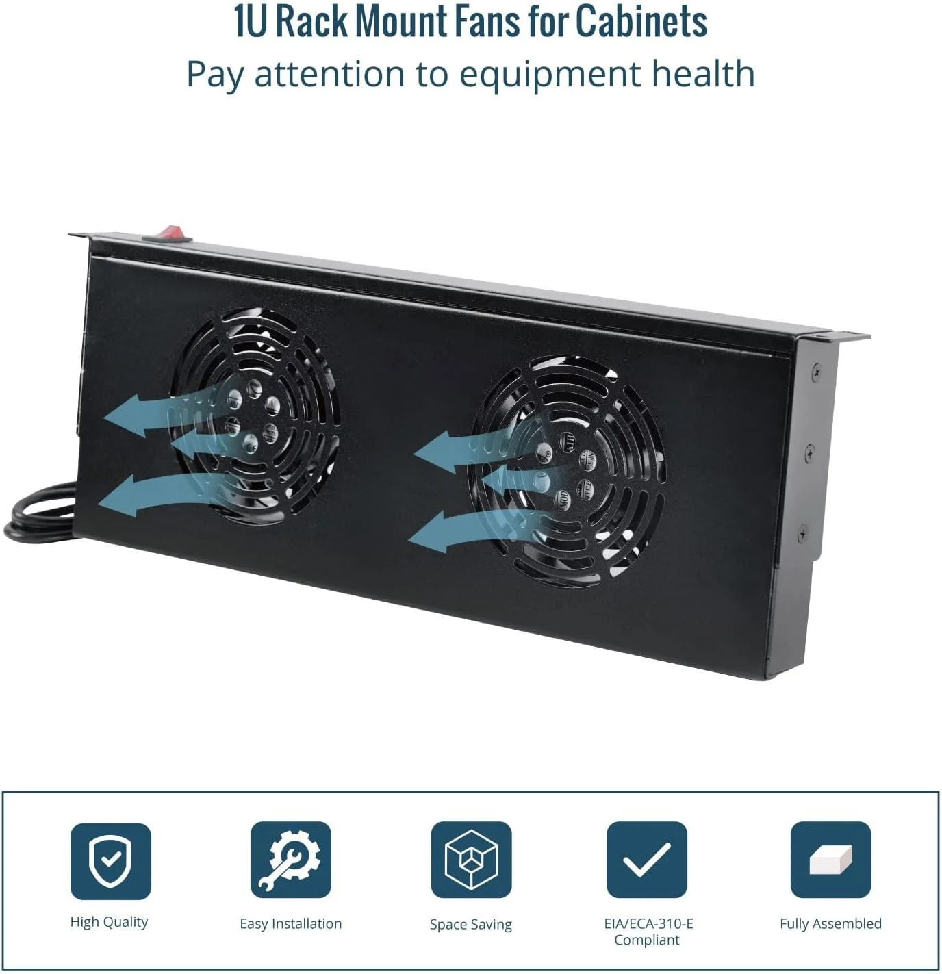 سیستم خنک کننده رک مونت تک موجو، 1 یونیت، 2 فن، جریان هوای خروجی، برای خنک کردن تجهیزات صوتی و تصویری، سینمای خانگی، رک های شبکه 19 اینچی