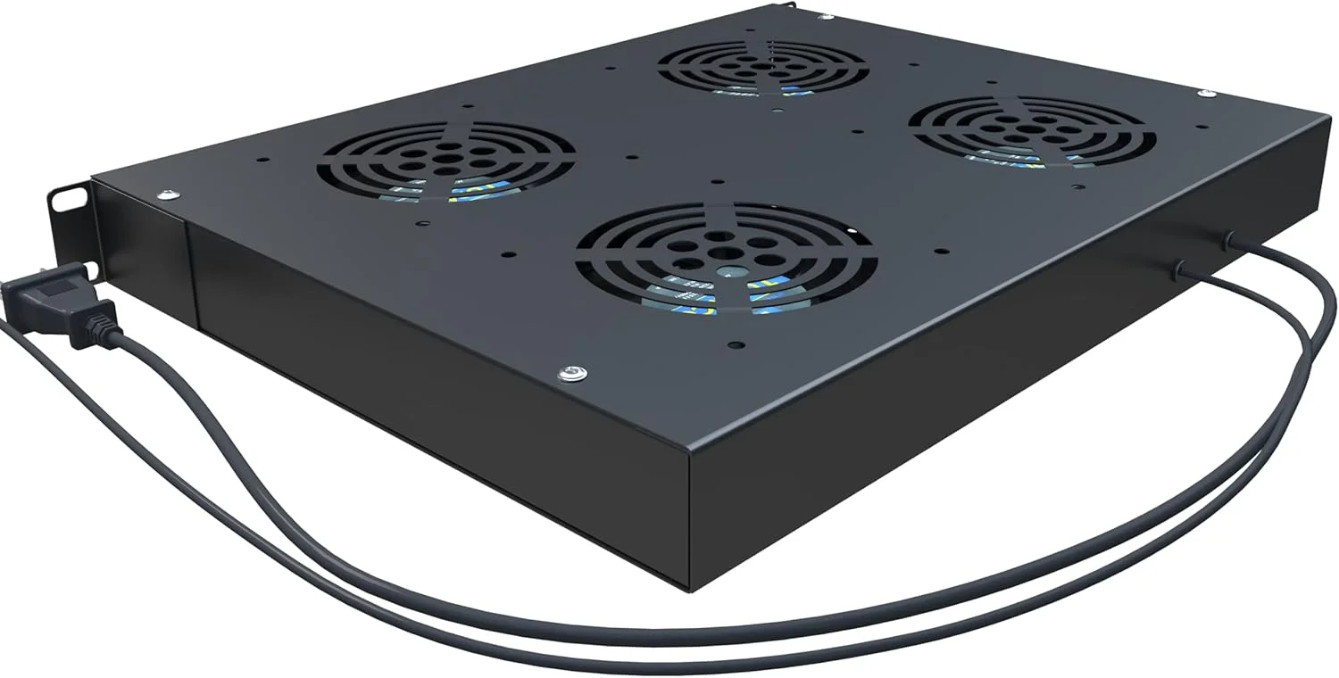 سیستم خنک کننده رک Tupavco با ۴ فن - سیستم خنک کننده سرور - پنل کابینت رک ۱۹ اینچی 1U با کنترل دمای قابل تنظیم (مانیتور حرارت - نمایشگر دیجیتال) سنسور هشدار (تخلیه جریان هوای گرمای بیش از حد) TP1701