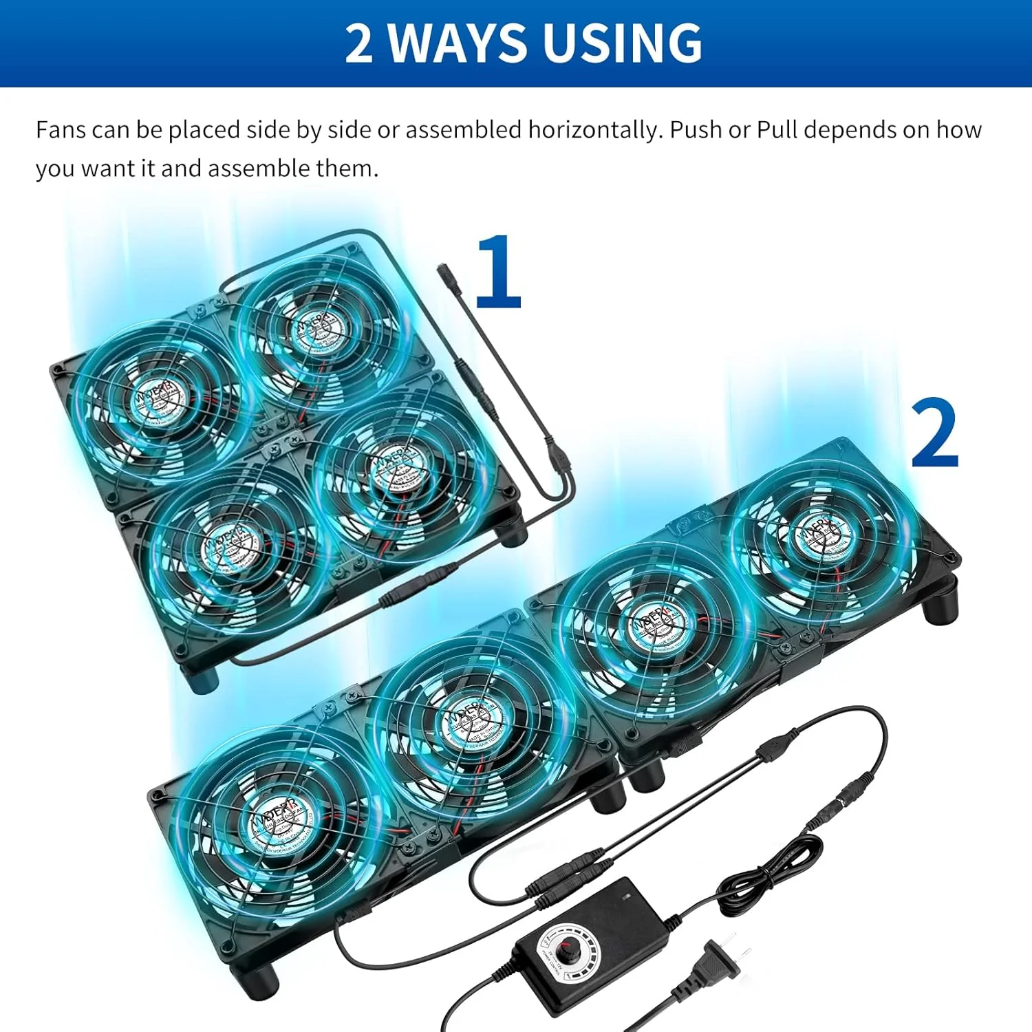 فن رک سرور WDERAIR با ابعاد 4 x 120mm، ولتاژ 12V با کنترلر سرعت متغیر AC 110V 120V 220V 240V، جریان هوای بالا برای ریگ ماینینگ DIY، کابینت AV، مودم، پنجره، تهویه خنک کننده گلخانه