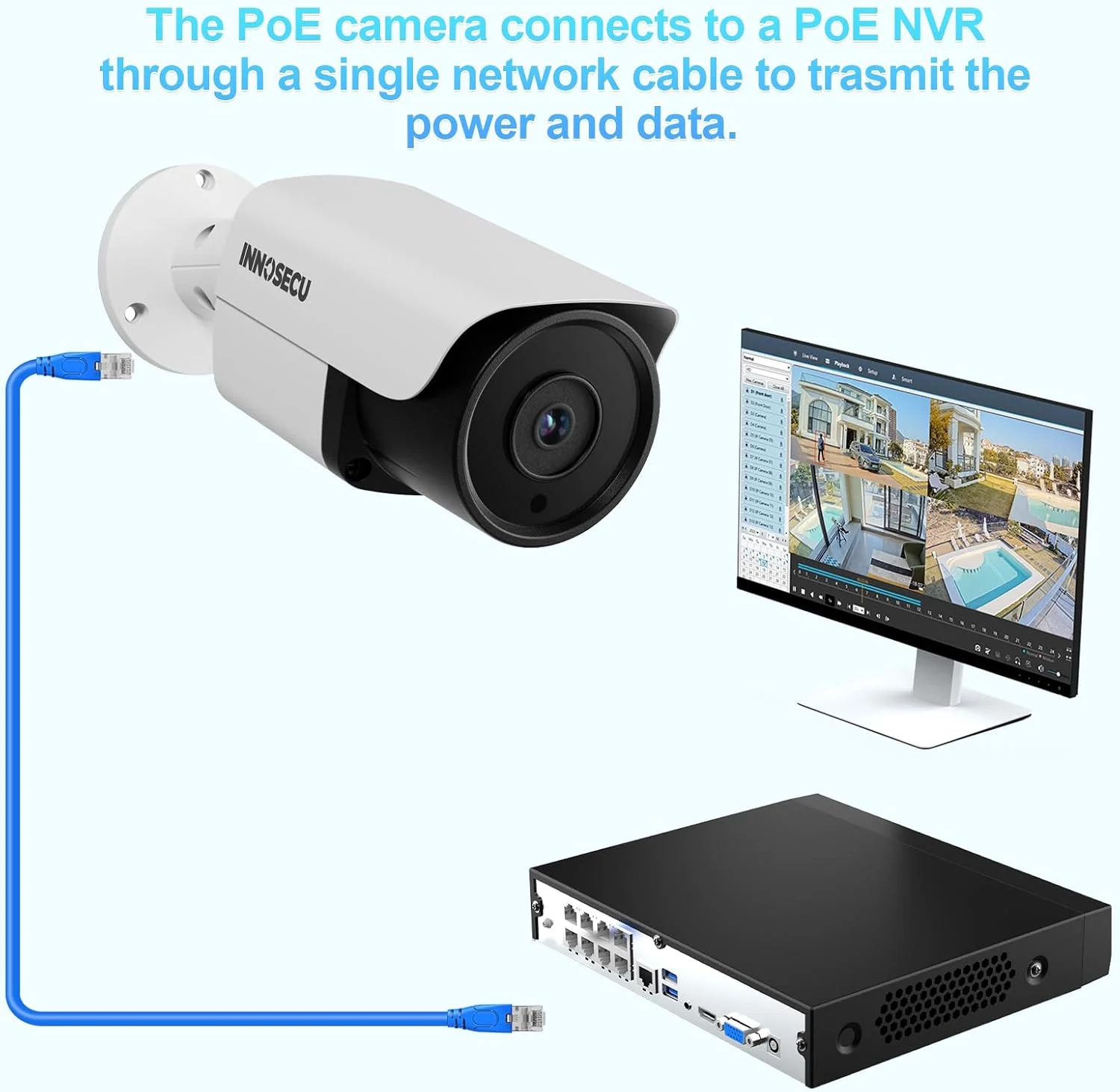 دوربین مداربسته تحت شبکه 5 مگاپیکسلی PoE، دوربین امنیتی نظارتی فضای باز با میکروفون، دید در شب IR تا 30 متر، تشخیص انسان و وسیله نقلیه با هوش مصنوعی، لنز 2.8 میلی متری با زاویه دید گسترده 110 درجه، ضد آب IP67 مناسب فضای باز، INB5GR37E (سفید)