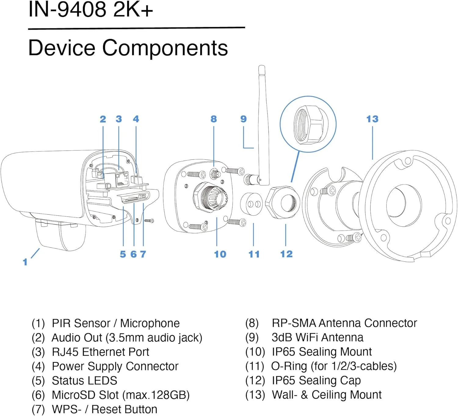 دوربین مداربسته تحت شبکه وای فای INSTAR IN-9408 2K+ سفید - دوربین فضای باز با هوش مصنوعی - وای فای 2.4 و 5 گیگاهرتز - WPA3 - HomeKit - PIR - تشخیص حرکت - ONVIF - RTSP