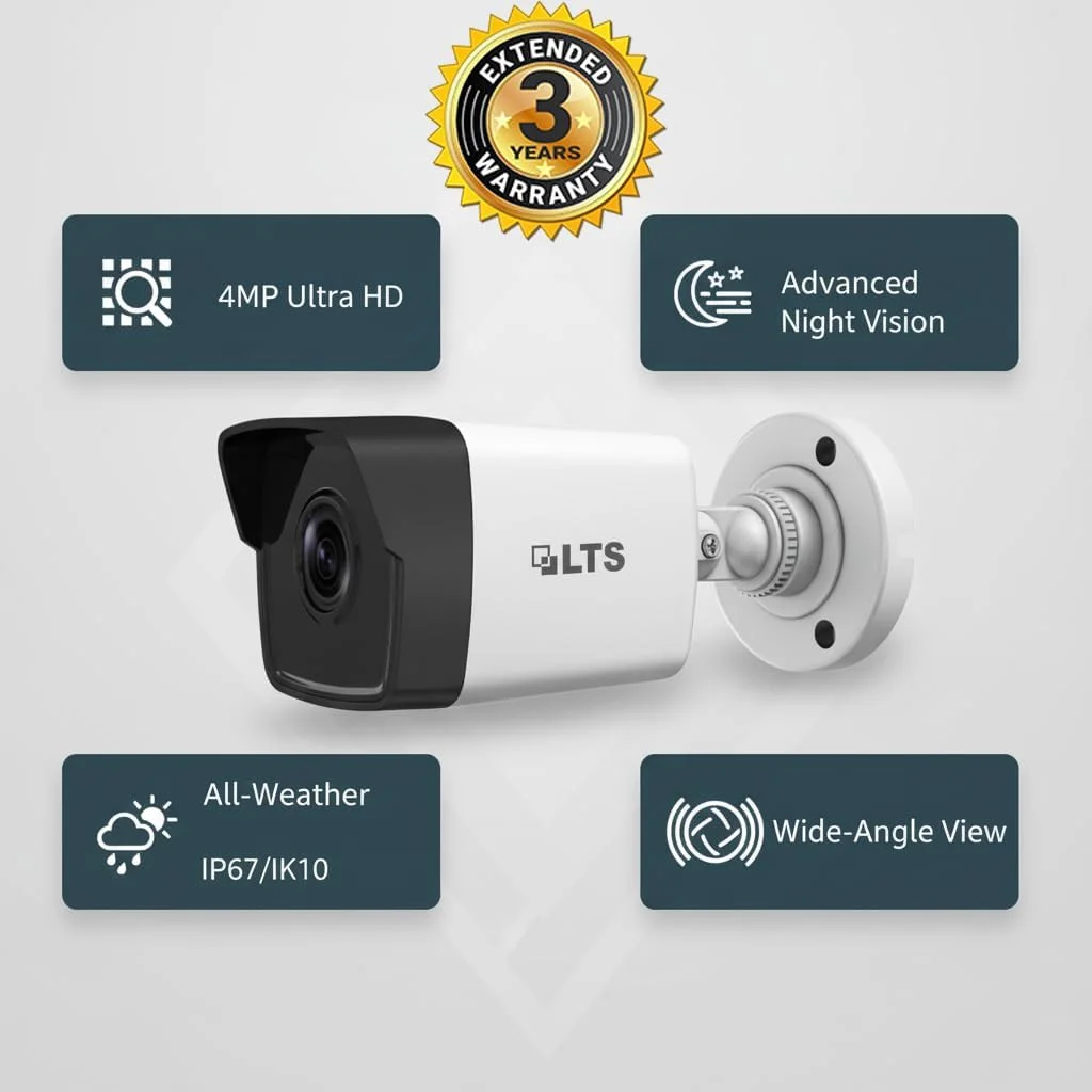 دوربین مداربسته بولت 4 مگاپیکسلی LTS CMIP8042W-28MA مناسب فضای باز | دوربین تحت شبکه IP با قابلیت PoE و دید در شب 30 متری | ضد آب و هوا IP67 | تشخیص هوشمند حرکت برای امنیت خانه و کسب و کار