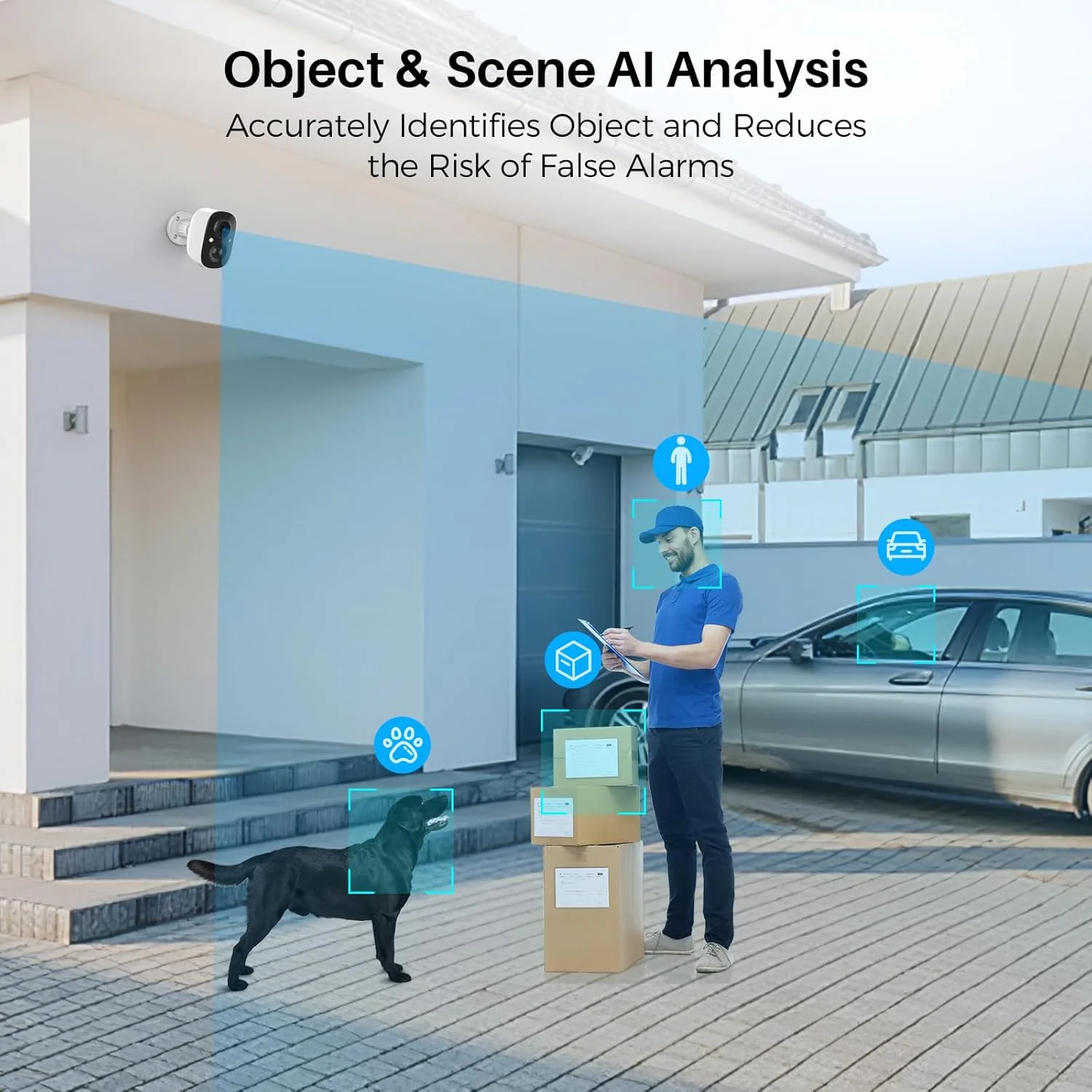 دوربین های امنیتی 2K بی سیم بیرونی، دوربین های وای فای با باتری برای امنیت خانه داخلی با تشخیص حرکت هوش مصنوعی، دید در شب رنگی، مکالمه 2 طرفه، IP66، ذخیره سازی SD/Cloud، 2 عدد