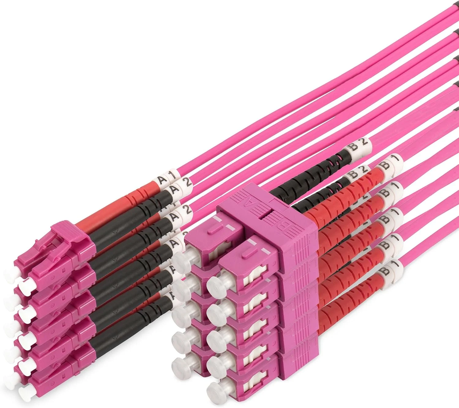 DIGITUS DK-2532-01-4 - کابل فیبر نوری OM4 - بسته 5 عددی - 1 متری - LC به SC - کابل فیبر نوری دوبلکس - 1/10/40/100 گیگابیت بر ثانیه - کابل LAN فیبر چند حالته MM - نوع فیبر: 50/125µ - بنفش (بنفش)