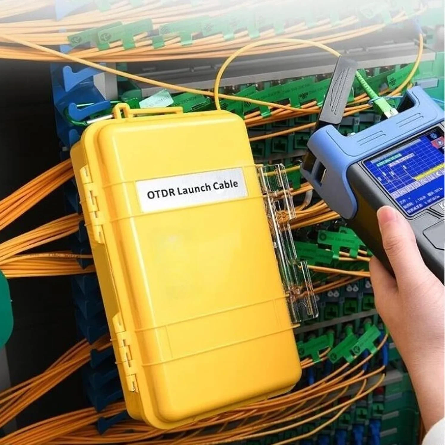 کابل فیبر نوری OTDR، سیم رابط توسعه جعبه، ابزار تست کابل فیبر نوری سبک وزن SC UPC به SC UPC، ابزار تست فیبر نوری 500M OTDR حذف کننده منطقه مرده فیبر