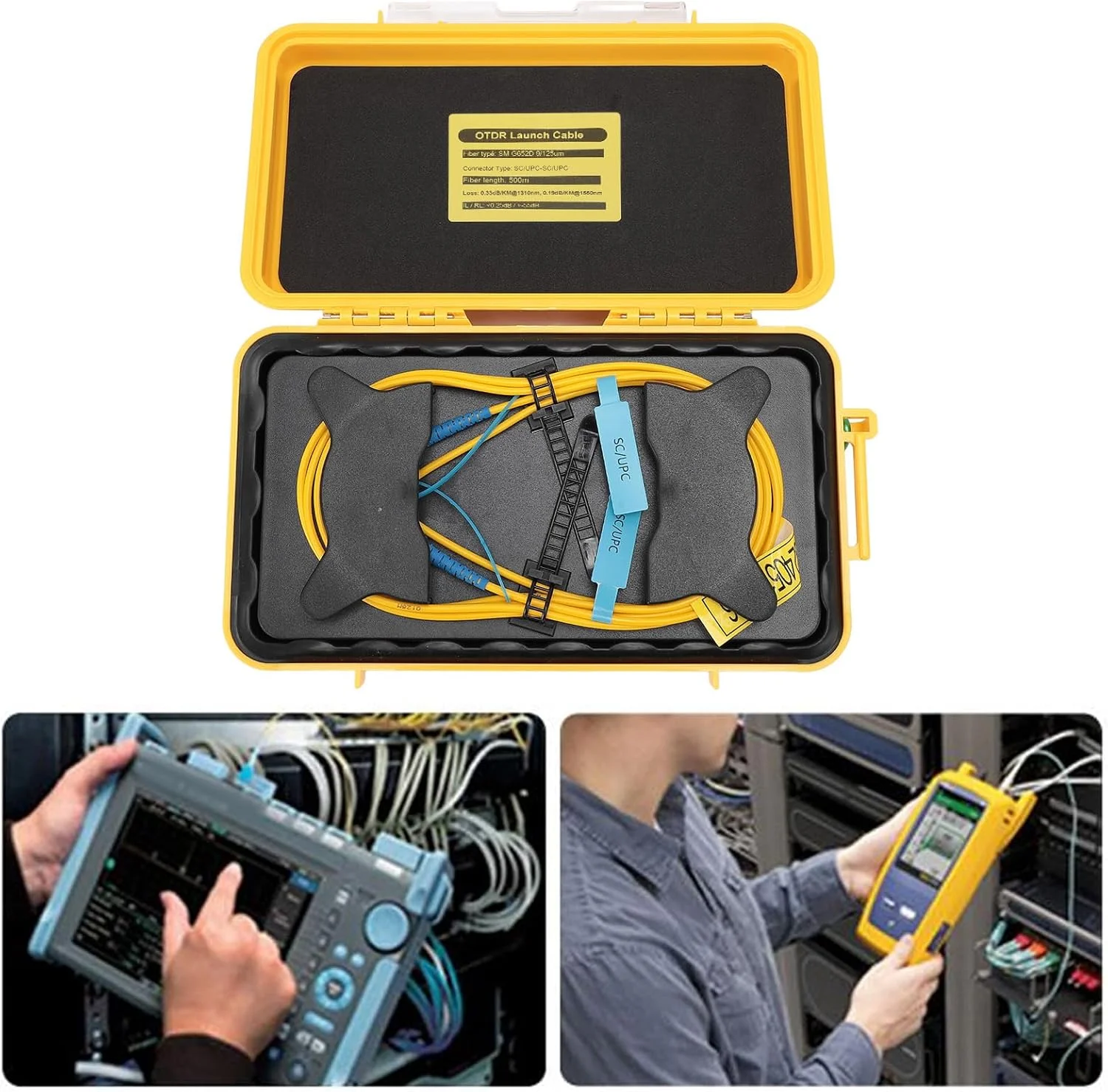 کابل فیبر نوری OTDR، سیم رابط توسعه جعبه، ابزار تست کابل فیبر نوری سبک وزن SC UPC به SC UPC، ابزار تست فیبر نوری 500M OTDR حذف کننده منطقه مرده فیبر