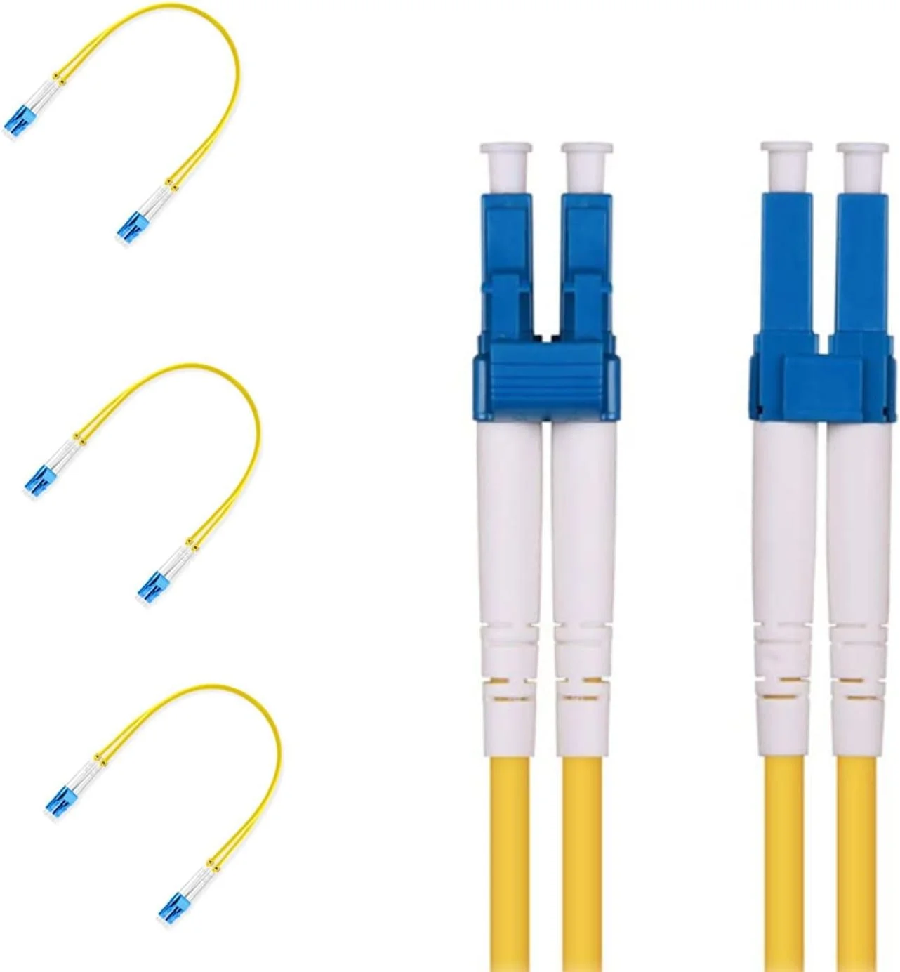 سیم رابط فیبر نوری DKURVE LC به LC UPC با طول 0.5 متر، دوپلکس، سینگل مود OS2 G652D 9/125μm، بسته 3 عددی، 2.0mm و LSZH