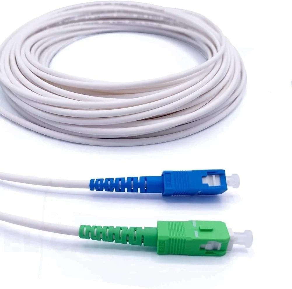 کابل فیبر نوری/کابل افزایش طول (Freebox) الفکم - سیمپلکس سینگل مود SC-APC به SC-UPC - محافظ تقویت شده و کانکتور - تلفات بسیار کم - سفید، 10 متر