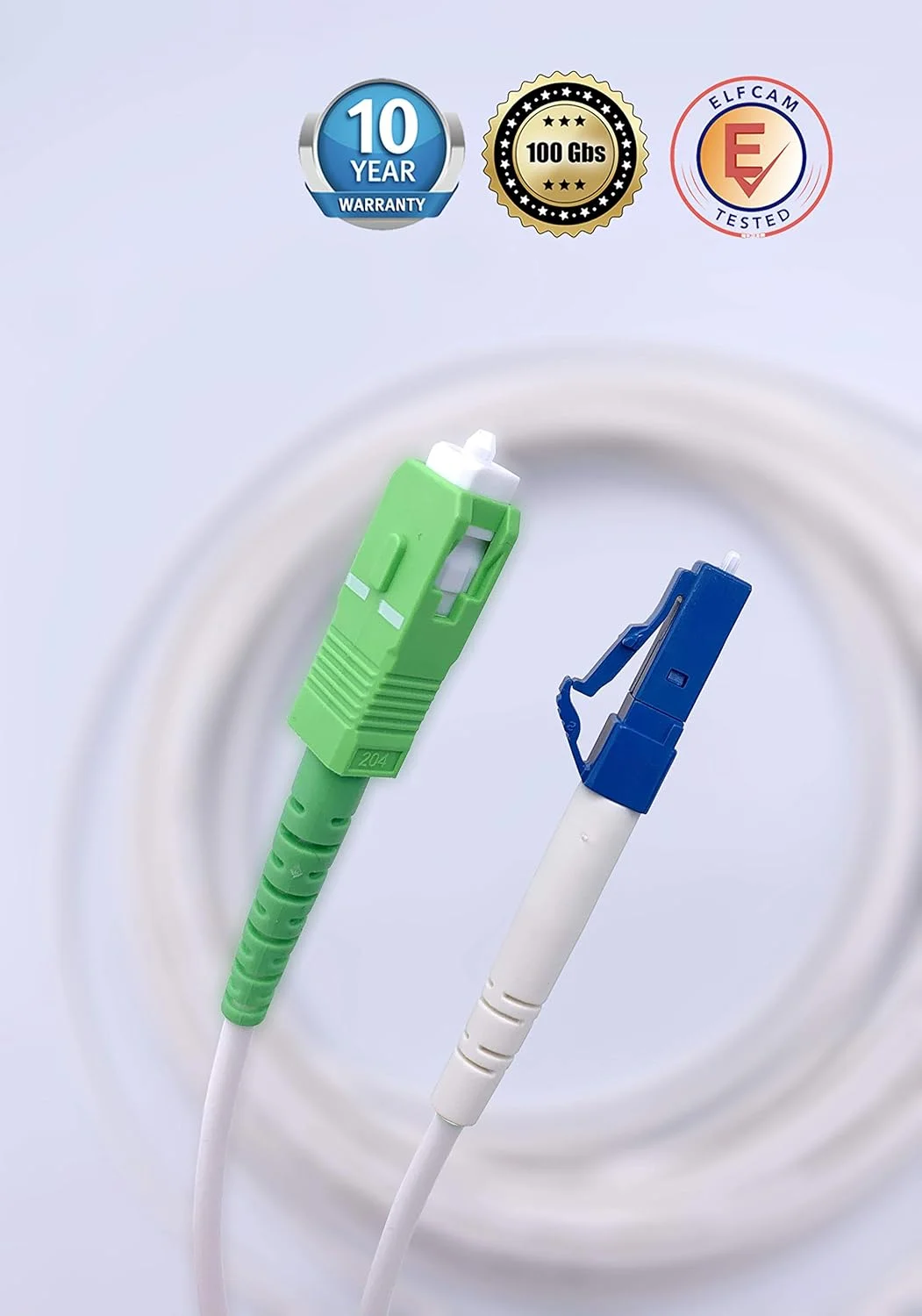 Elfcam® - کابل فیبر نوری 10 متری SC/APC به LC/UPC سینگل مود سیمپلکس 9/125 میکرومتر، کابل پچ فیبر نوری LSZH، سفید (10 متر) Elfcam® - کابل فیبر نوری 10 متری SC/APC به LC/UPC سینگل مود سیمپلکس 9/125 میکرومتر، کابل پچ فیبر نوری LSZH، سفید (10 متر)