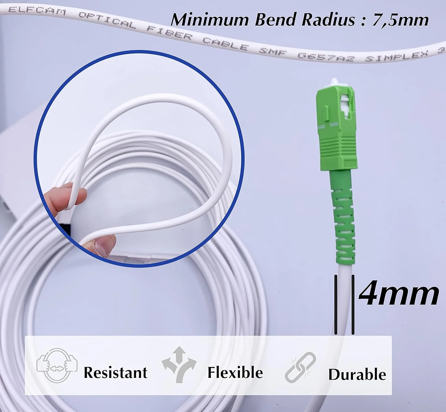 Elfcam® - کابل فیبر نوری تقویت شده SC/APC به SC/APC سیمپلکس تک حالته (4 میلی متر)، مجهز به PTO برای جعبه فیبر، 25 متر Elfcam® - کابل فیبر نوری تقویت شده SC/APC به SC/APC سیمپلکس تک حالته (4 میلی متر)، مجهز به PTO برای جعبه فیبر، 25 متر