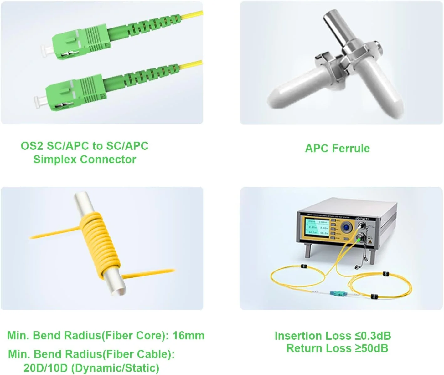کابل فیبر نوری SC/APC به SC/APC، حالت تک OS2، طول گزینه: 0.5m-50m، 9/125um LSZH زرد OD-2.0mm 50M(164ft)