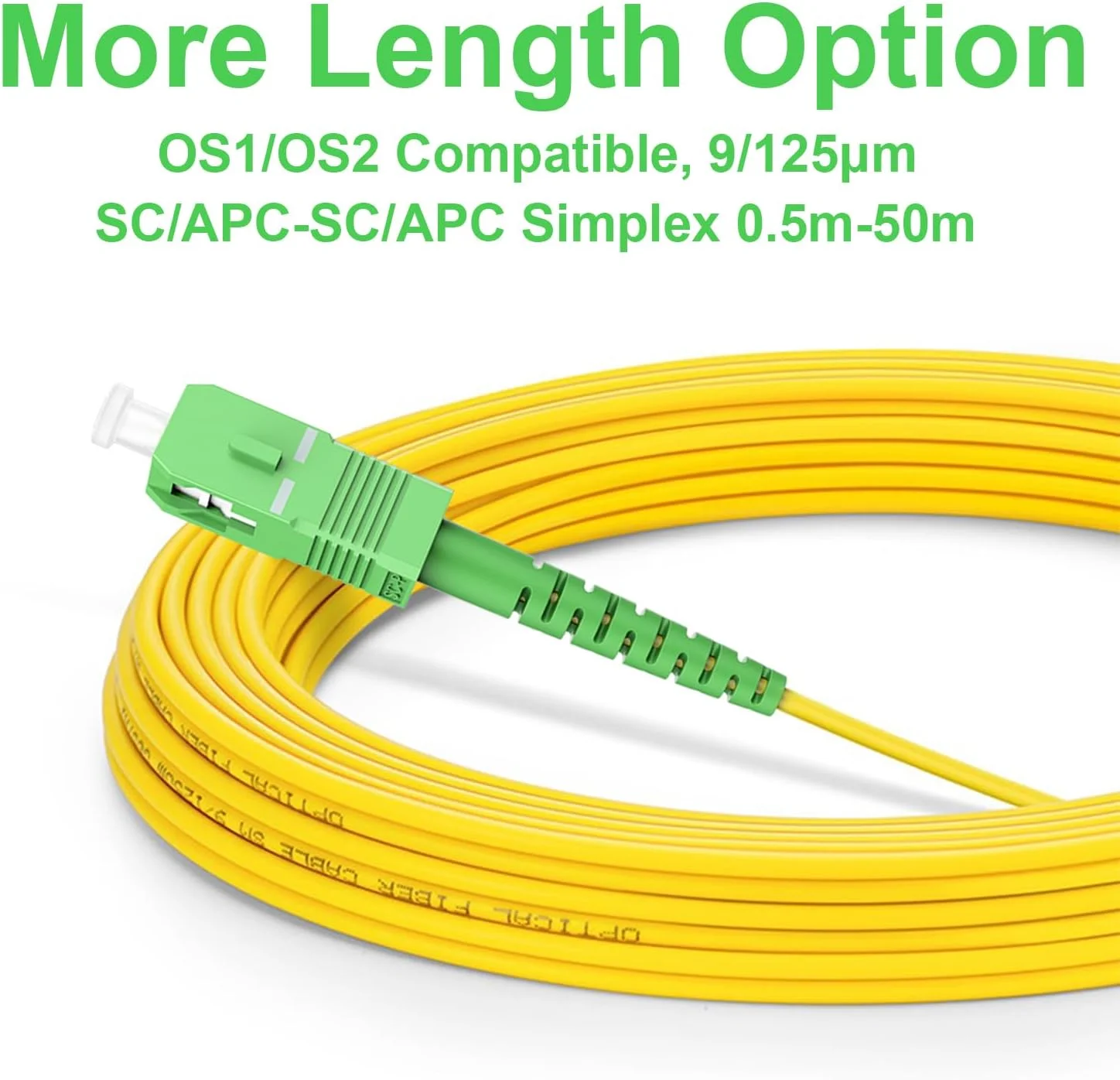 کابل فیبر نوری SC/APC به SC/APC، حالت تک OS2، طول گزینه: 0.5m-50m، 9/125um LSZH زرد OD-2.0mm 50M(164ft)