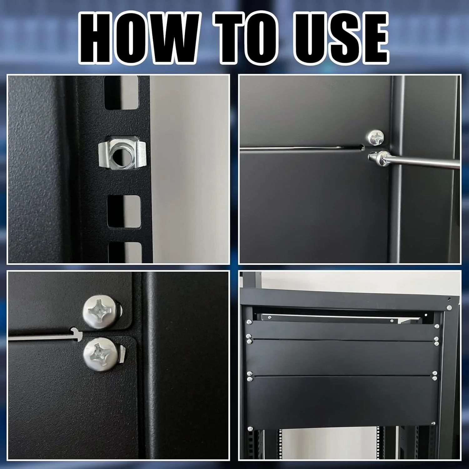 KASTWAVE مجموعه ۳ عددی پنل خالی فلزی رک، شامل پنل های ۱U، ۲U و ۴U، مناسب برای نصب در رک ۱۹ اینچی، رنگ مشکی