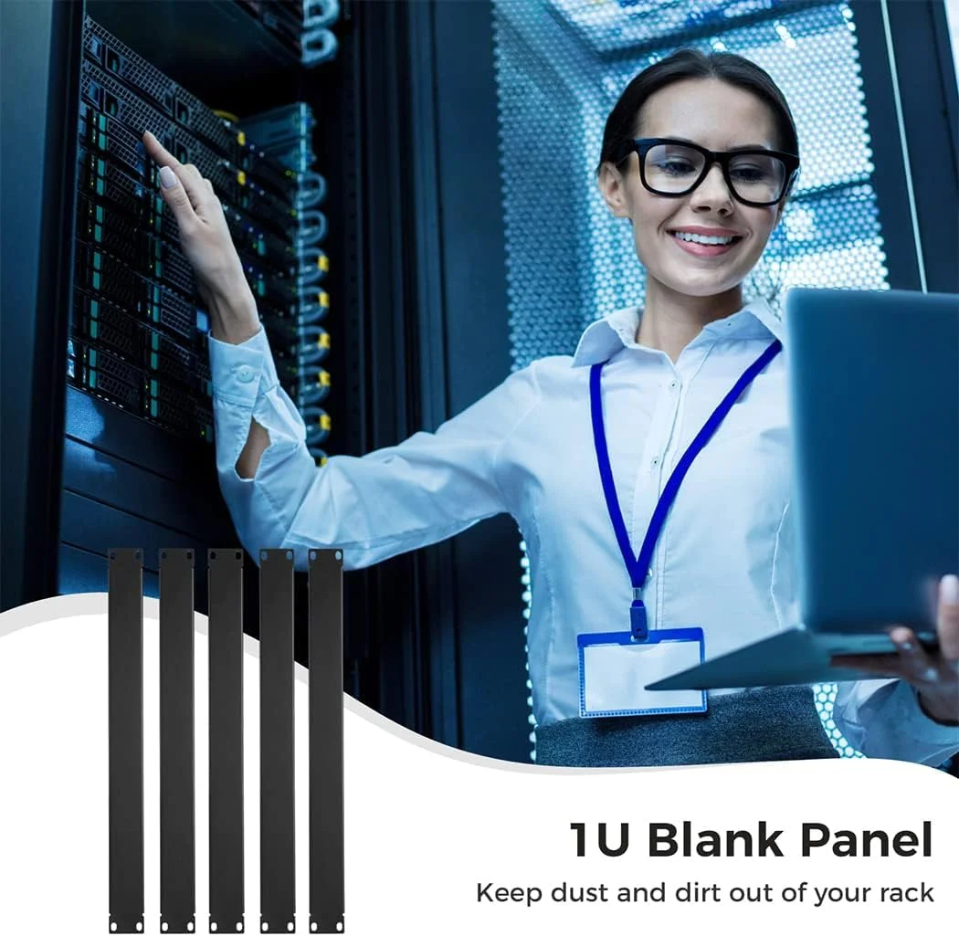 پنل خالی 1U تریفی، 5 عدد پنل فلزی برای نصب در رک، مناسب برای کابینت/محفظه/کابینت شبکه رک سرور 19 اینچی، رنگ: مشکی.