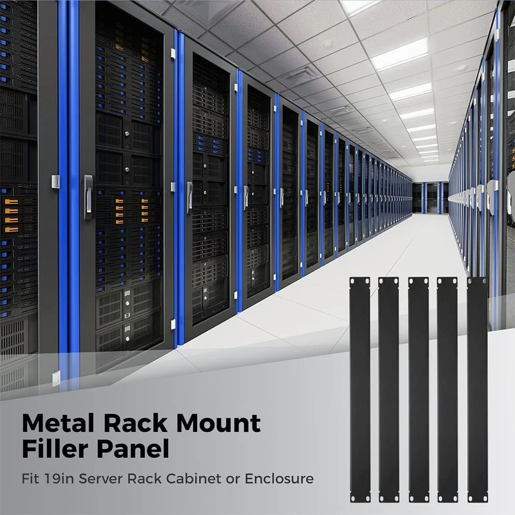 پنل خالی 1U تریفی، 5 عدد پنل فلزی برای نصب در رک، مناسب برای کابینت/محفظه/کابینت شبکه رک سرور 19 اینچی، رنگ: مشکی.