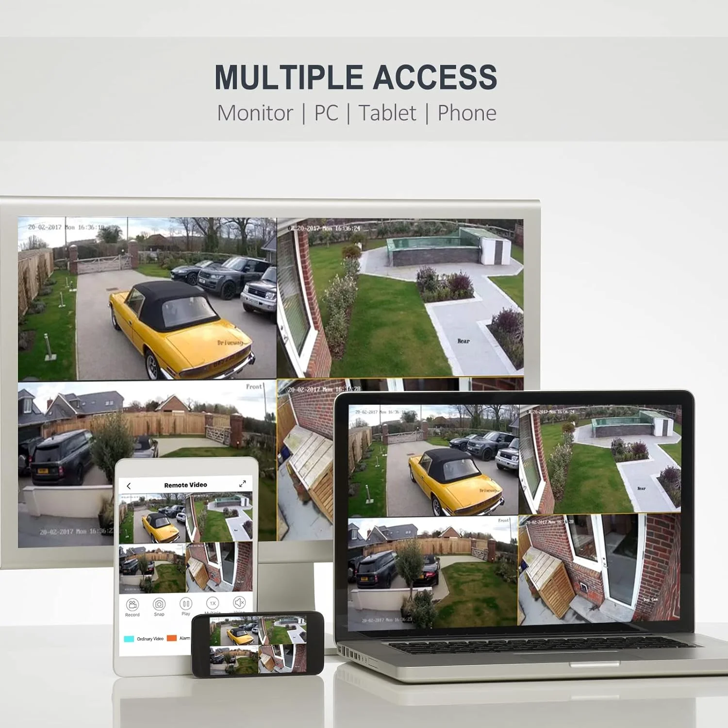 سیستم دوربین مداربسته SANSCO [TRUE 1080p]، DVR نظارتی 4 کاناله 5 مگاپیکسلی با (4) دوربین بولت 2 مگاپیکسلی فضای باز، هارد دیسک 1 ترابایتی (1920x1080p، ضد آب و هوا، تشخیص حرکت، پشتیبان گیری سریع USB، دسترسی از راه دور)