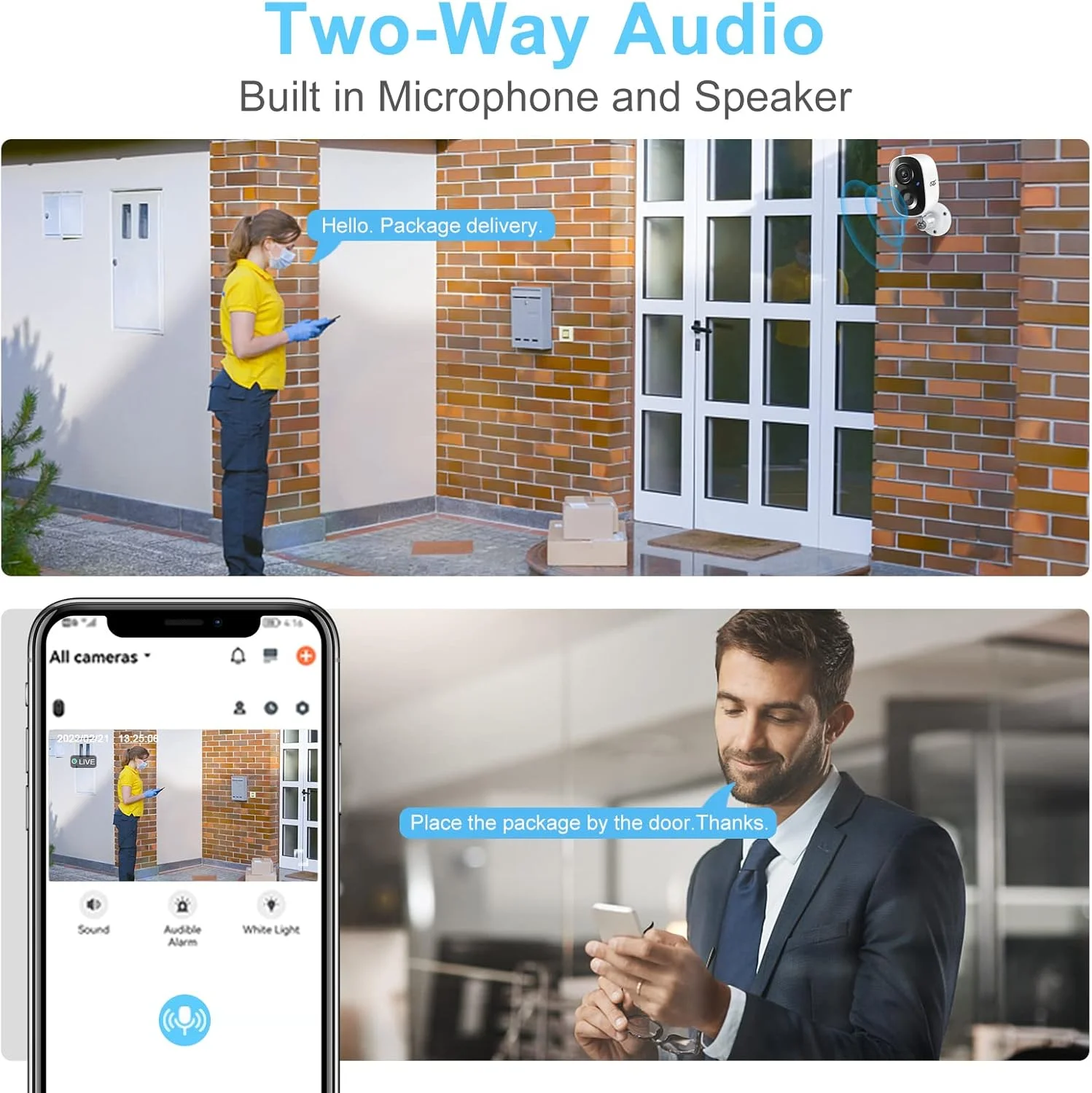 دوربین امنیتی فضای باز، دوربین های مداربسته بی سیم با باتری قابل شارژ 1080P HD WiFi IP، دوربین هوشمند داخلی با دید در شب/حسگر تشخیص حرکت PIR/آژیر هشدار/اسلات SD/صوتی 2 طرفه