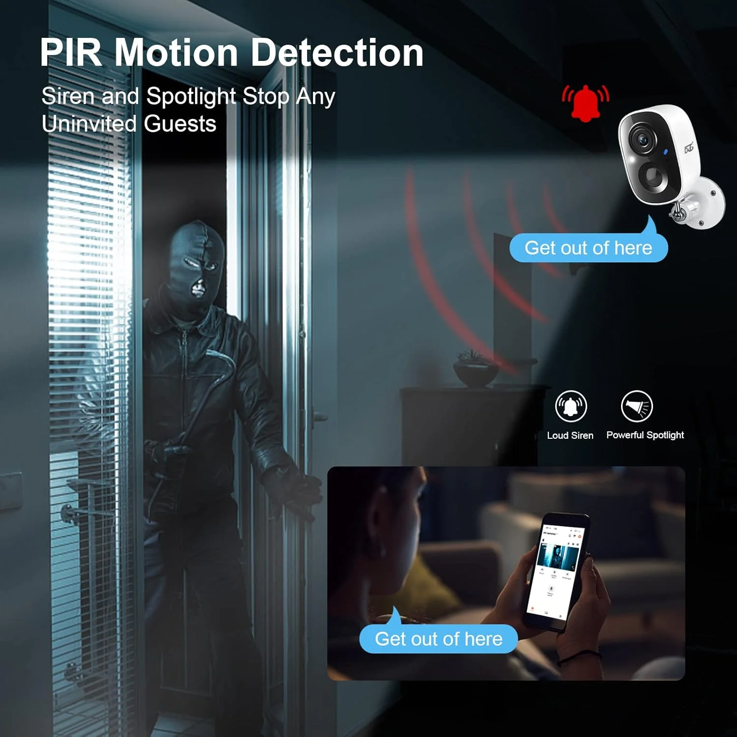 دوربین امنیتی فضای باز، دوربین های مداربسته بی سیم با باتری قابل شارژ 1080P HD WiFi IP، دوربین هوشمند داخلی با دید در شب/حسگر تشخیص حرکت PIR/آژیر هشدار/اسلات SD/صوتی 2 طرفه