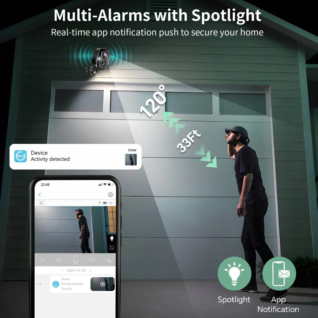 دوربین امنیتی بی سیم فضای باز 2K با باتری، دید در شب رنگی، دوربین وای فای داخلی، ارتباط دو طرفه، تشخیص حرکت، آلارم نورافکن، ذخیره سازی SD/Cloud برای امنیت خانه، حیاط، کودکان، حیوانات خانگی، ضد آب دوربین امنیتی بی سیم فضای باز 2K با باتری، دید در شب رنگی، دوربین وای فای داخلی، ارتباط دو طرفه، تشخیص حرکت، آلارم نورافکن، ذخیره سازی SD/Cloud برای امنیت خانه، حیاط، کودکان، حیوانات خانگی، ضد آب