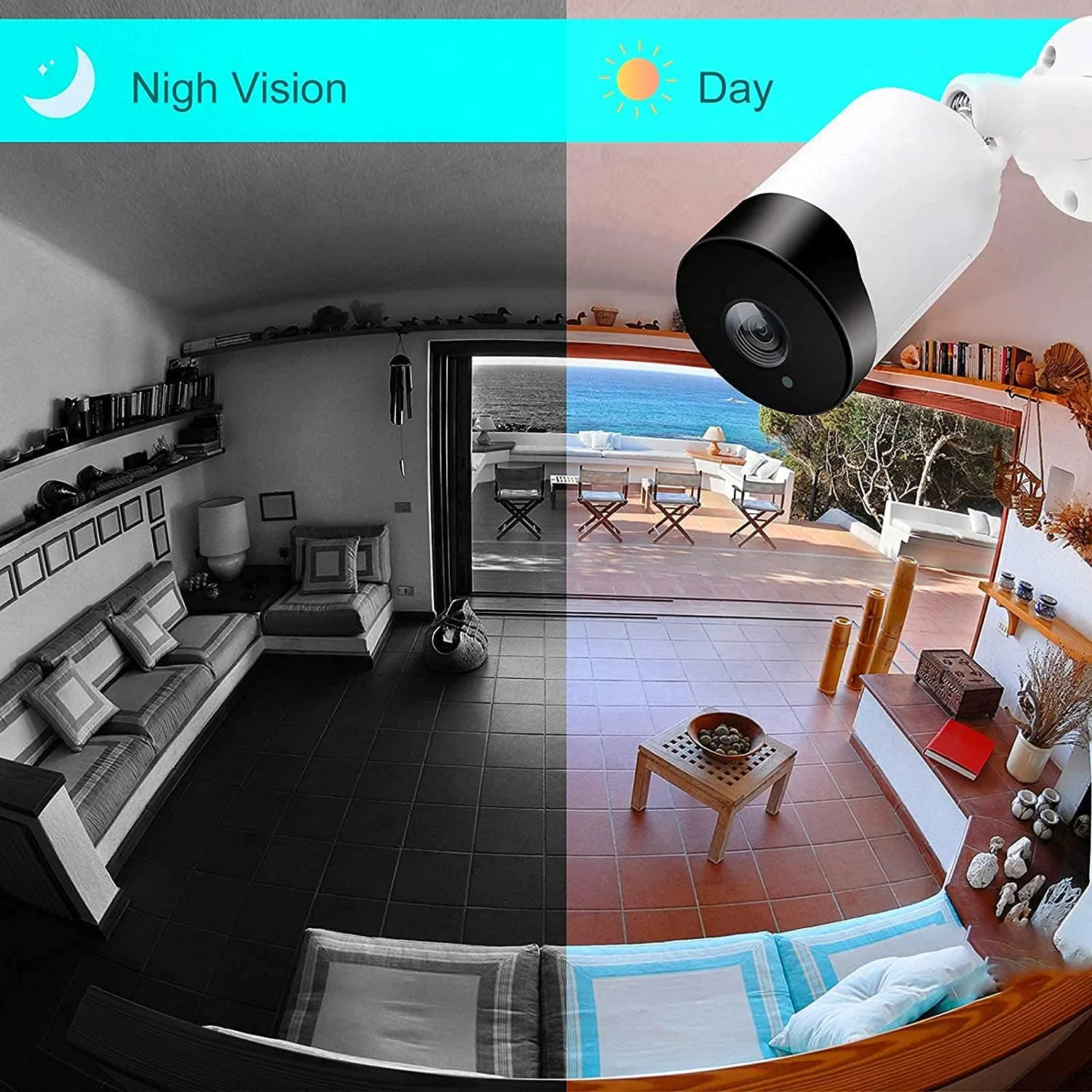 دوربین مداربسته پانوراما Tomvision Full HD 2.0 مگاپیکسل 1080P AHD فیش آی بولت فضای باز با زاویه دید عریض 180 درجه - یک دوربین جایگزین 2 یا 3 دوربین