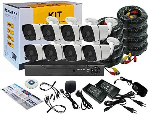 کیت دوربین مداربسته 8 کاناله AHD Tomvision 1080P/2.0MP 1920X1080، کیت 8 کاناله با سیستم ضبط امنیتی DVR هیبریدی 5in1 1080N و 8 عدد دوربین گلوله ای فلزی بیرونی سیستم هشدار