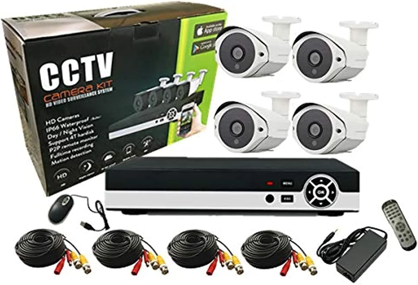 کیت دوربین مداربسته توم ویژن Full HD چهار کانال AHD با سیستم ضبط امنیتی P2P 2.0MP/1080P، شامل 4 دوربین بولت ضد آب مناسب فضای باز و سیستم آلارم برای امنیت خانه