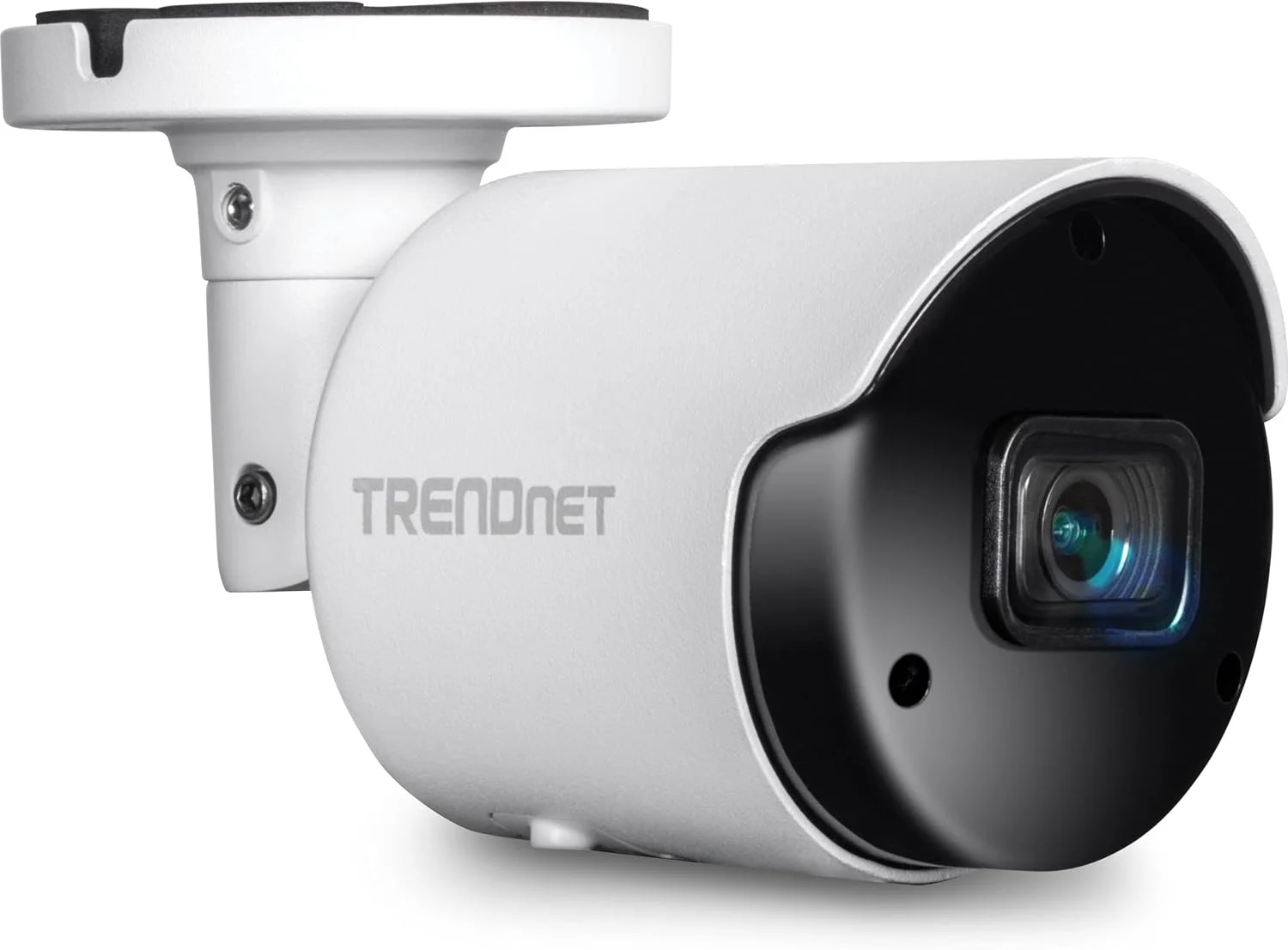 دوربین تحت شبکه بولت 5 مگاپیکسلی PoE H.265 ترندنت مدل TV-IP1514PI مناسب فضای داخلی و خارجی، دارای استاندارد IP66، دید در شب مادون قرمز تا 30 متر، دوربین مداربسته امنیتی، دارای اسلات کارت microSD (تا 256 گیگابایت)، سفید