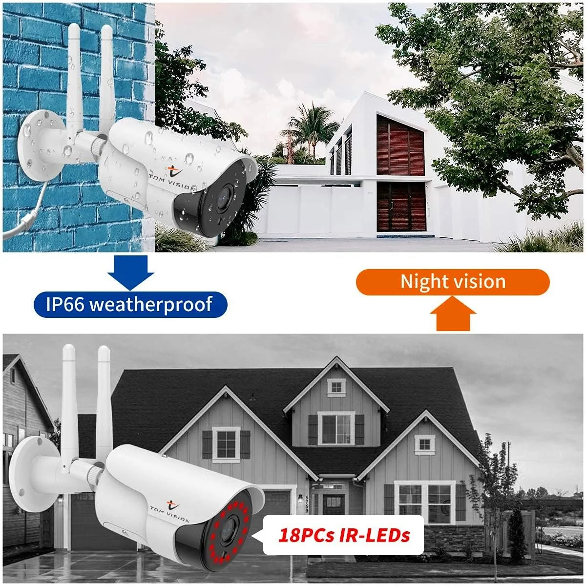 سیستم نظارت تصویری بی سیم Tomvision IP66 دوربین مداربسته خانگی WIFI دید در شب تمام رنگی آنتن دوتایی صوتی 2 طرفه تشخیص حرکت هوشمند، NVR قابل ارتقا 8 کاناله و 4 عدد دوربین بولت 3.0 مگاپیکسلی (بدون هارد دیسک)