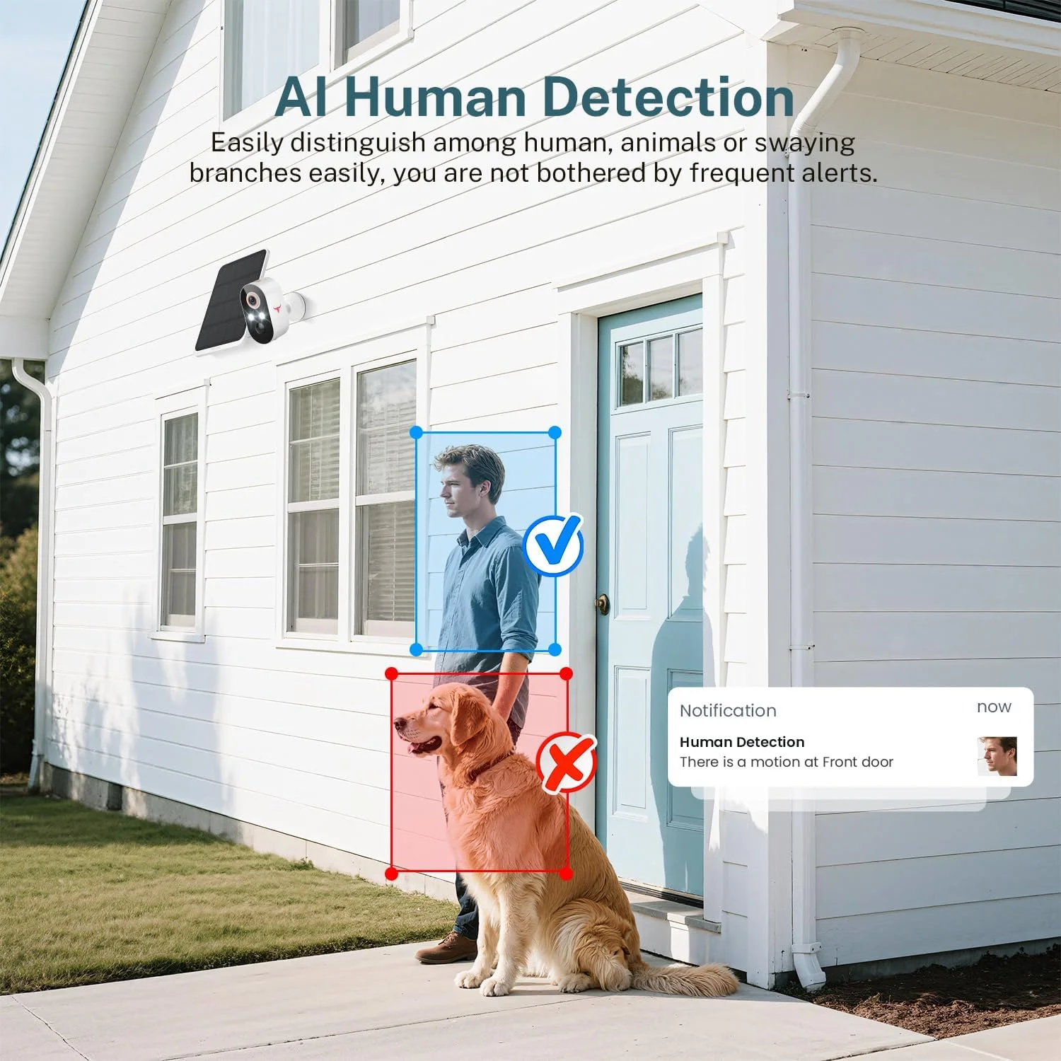 دوربین امنیتی بی سیم 1080p با پنل خورشیدی، وای فای 2.4 گیگاهرتز، دید در شب رنگی، سیستم امنیتی خانه، تشخیص حرکت PIR، مکالمه 2 طرفه، دوربین گلوله ای نظارتی در فضای باز (بسته 2 عددی)