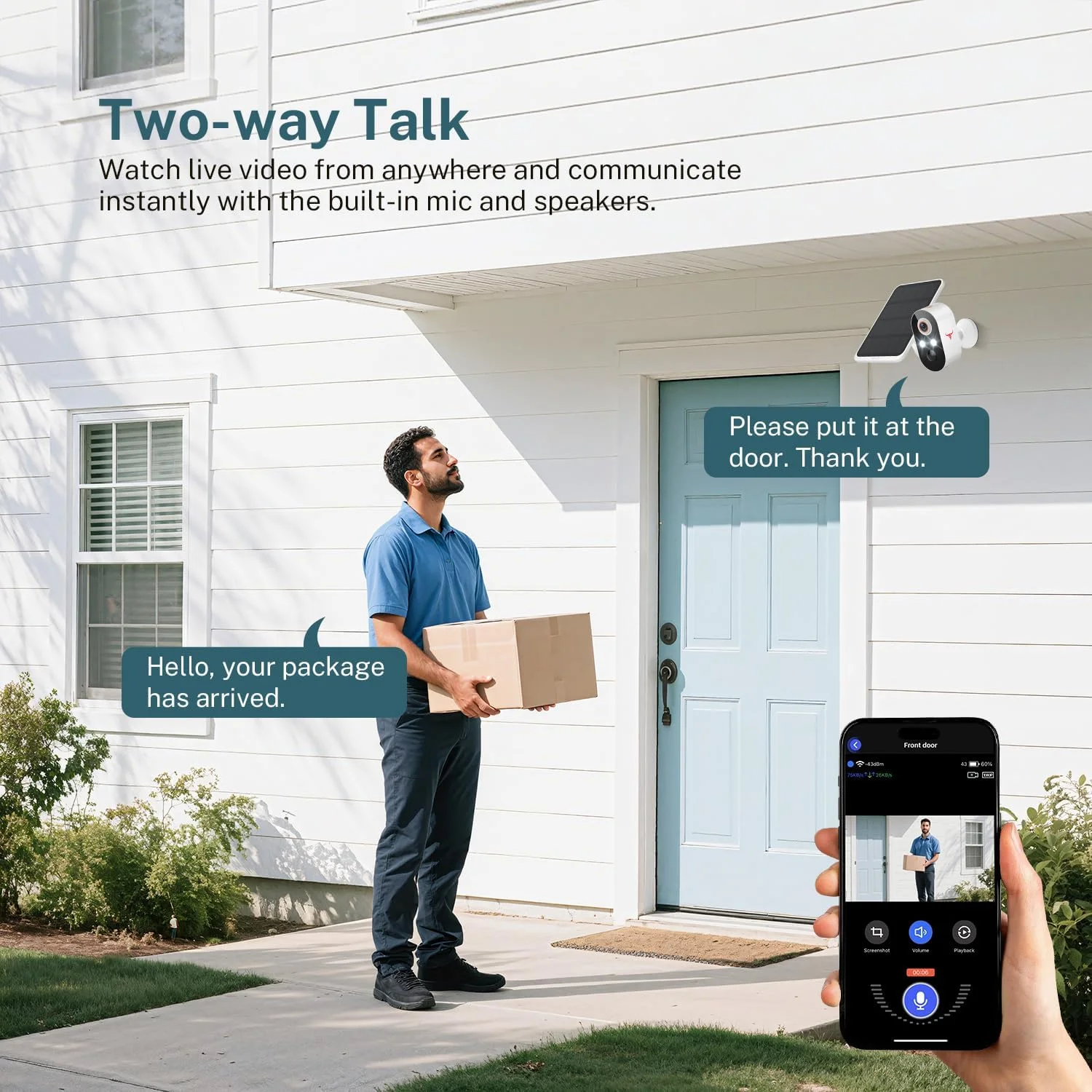 دوربین امنیتی بی سیم 1080p با پنل خورشیدی، وای فای 2.4 گیگاهرتز، دید در شب رنگی، سیستم امنیتی خانه، تشخیص حرکت PIR، مکالمه 2 طرفه، دوربین گلوله ای نظارتی در فضای باز (بسته 2 عددی)