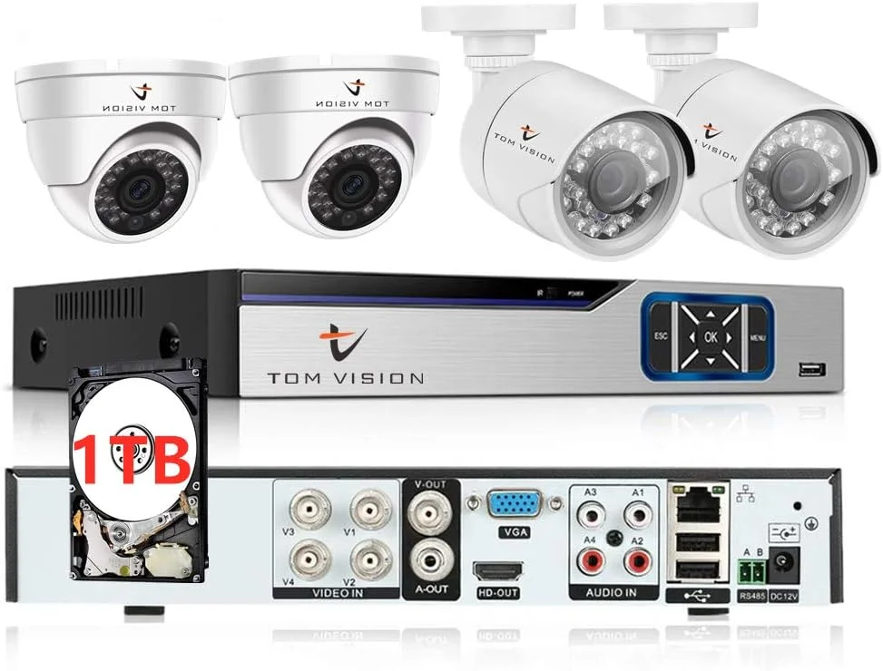 سیستم دوربین مداربسته خانگی XBW 2 مگاپیکسلی 4 کانال، کیت DVR نظارتی با 2 دوربین دام / دوربین داخلی و 2 دوربین بولت / دوربین خارجی (4 کانال 1 ترابایت HDD)