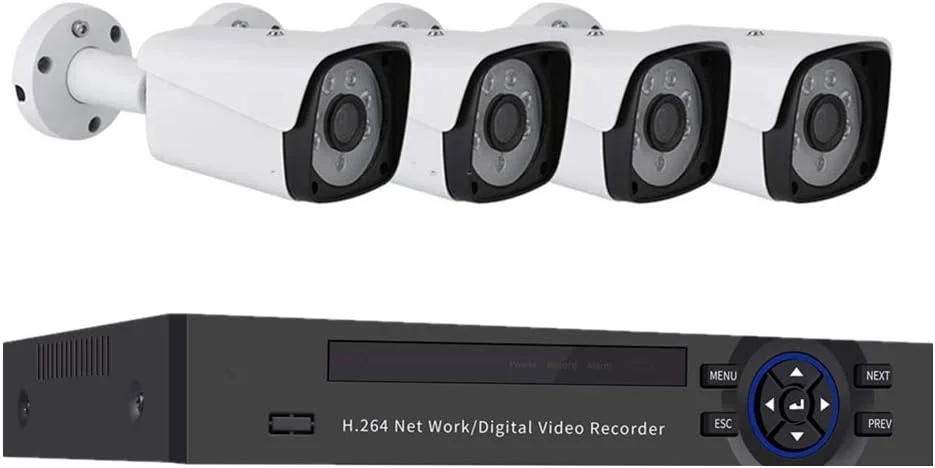 کیت امنیتی دوربین مداربسته 4 کانال 960P/1.3MP، کیت DVR نظارتی 4CH با 4 عدد دوربین گلوله ای فلزی بیرونی، سیستم هشدار و امنیت خانه P2P (بدون هارد دیسک)