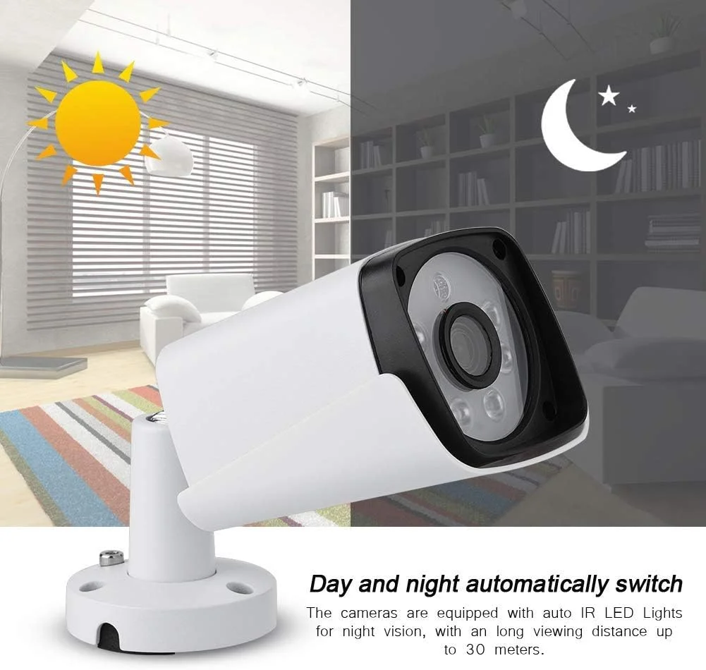 کیت امنیتی دوربین مداربسته 4 کانال 960P/1.3MP، کیت DVR نظارتی 4CH با 4 عدد دوربین گلوله ای فلزی بیرونی، سیستم هشدار و امنیت خانه P2P (بدون هارد دیسک)