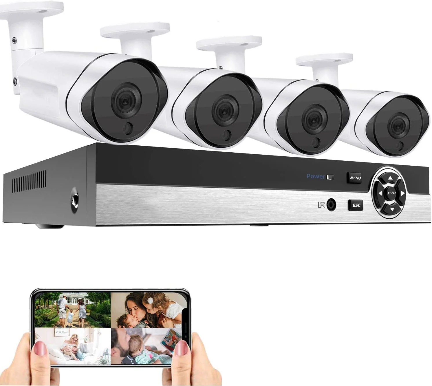 سیستم دوربین مداربسته 4 مگاپیکسلی، سیستم نظارت تصویری مداربسته 4 عددی بولت مناسب فضای باز، کیت DVR 4 کاناله، دوربین تجاری فوق العاده AHD 4 مگاپیکسلی برای تشخیص حرکت شب و روز (4 کاناله - 1 ترابایت هارد دیسک)