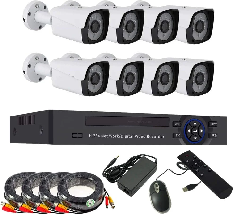 کیت امنیتی دوربین مداربسته 8 کاناله XBW با کیفیت 1080P/2.0MP و رزولوشن 1920X1080، شامل DVR نظارتی 8 کاناله با 8 عدد دوربین بولت فلزی 2.0 مگاپیکسلی 1080P مناسب فضای باز، سیستم هشدار و P2P برای امنیت خانه (بدون هارد دیسک)