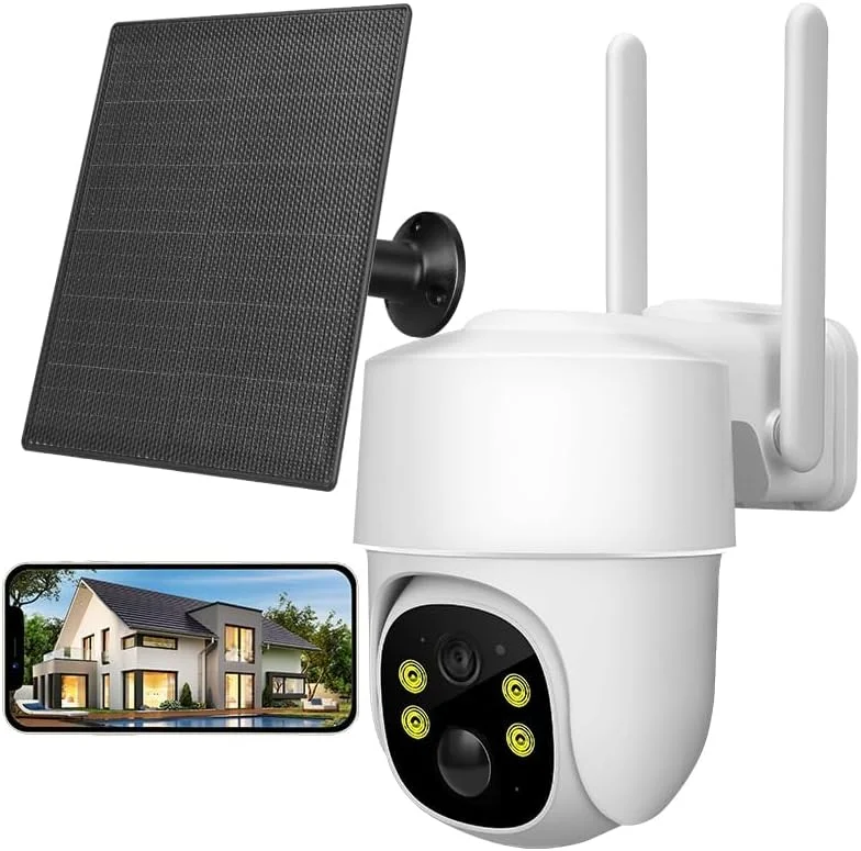 دوربین مداربسته خورشیدی 4G LTE مدل 2NLF، دوربین مداربسته بی‌سیم 2K PTZ، دید در شب رنگی، تشخیص حرکت PIR، صدای دو طرفه، ذخیره‌سازی ابری و کارت TF، ضد آب IP66